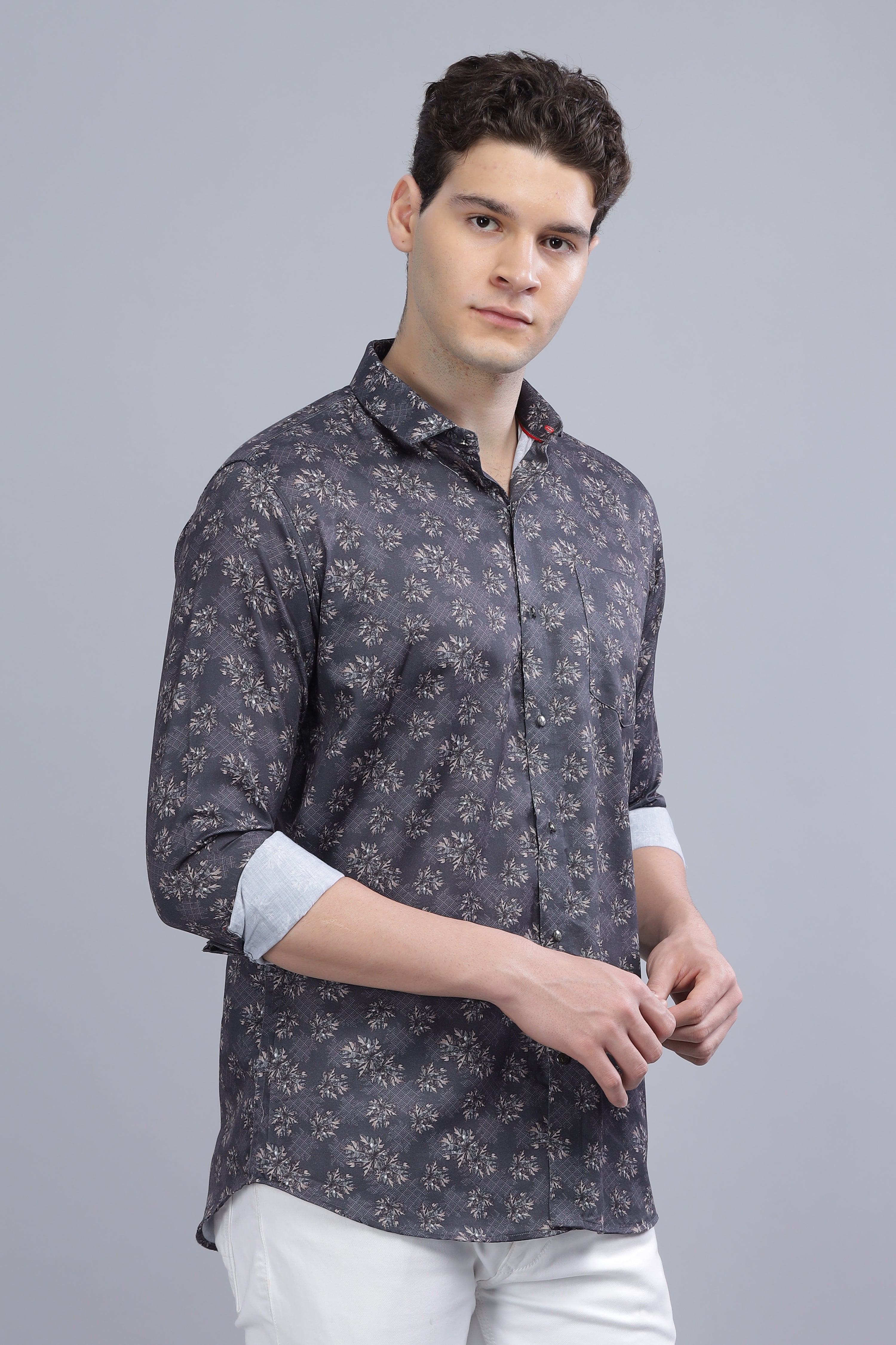 Floral Grey Linen Shirt