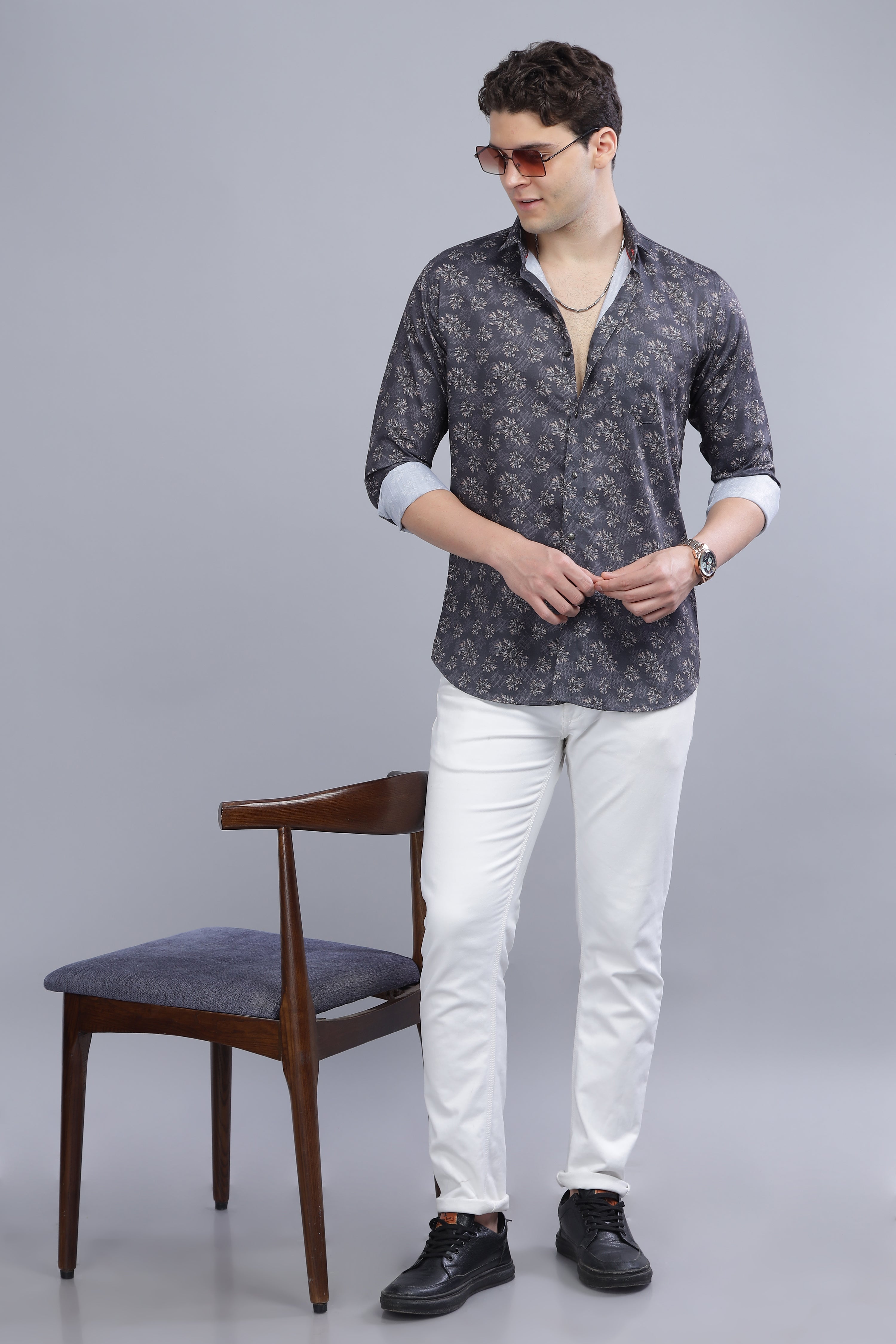 Floral Grey Linen Shirt