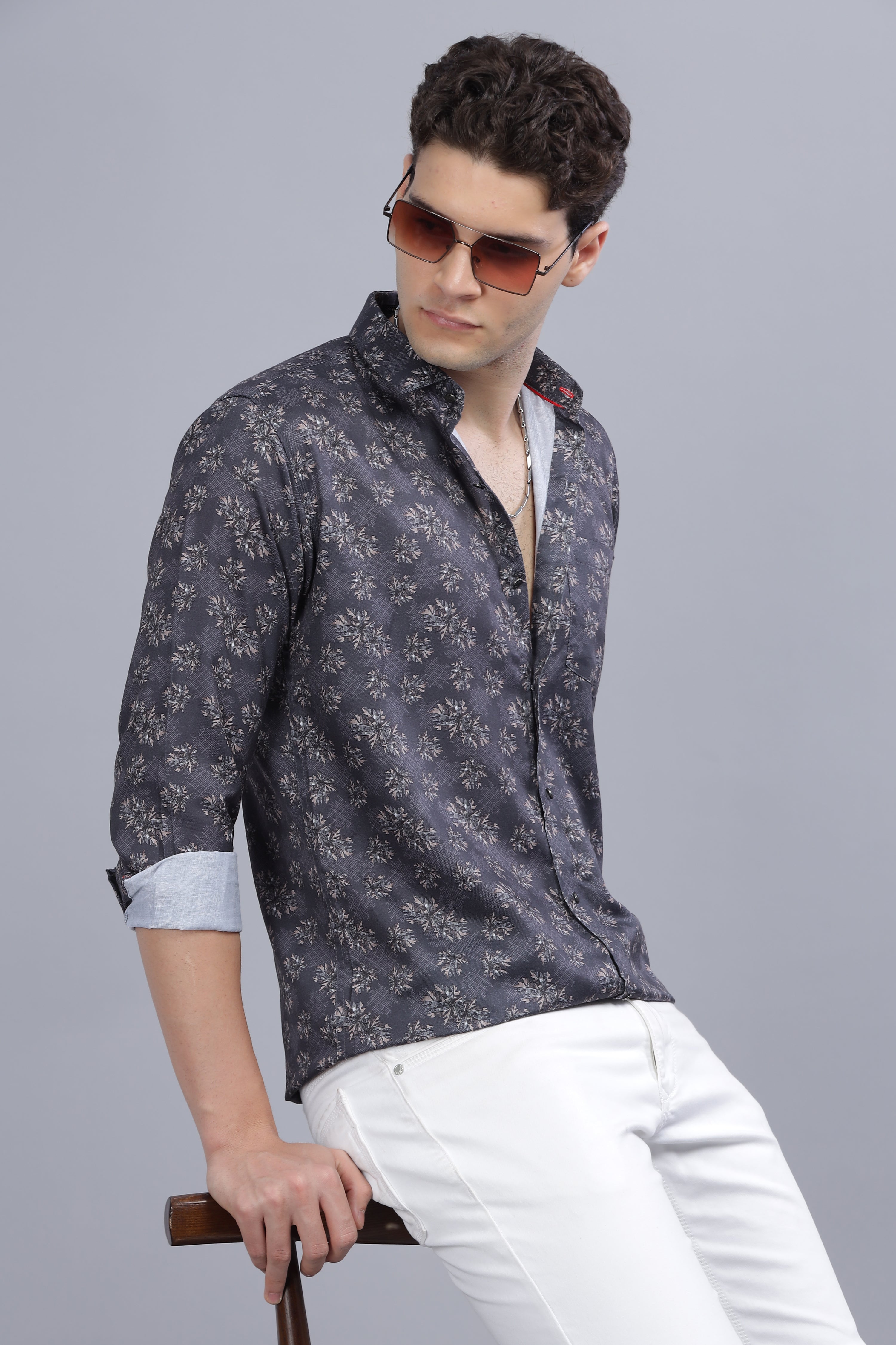 Floral Grey Linen Shirt