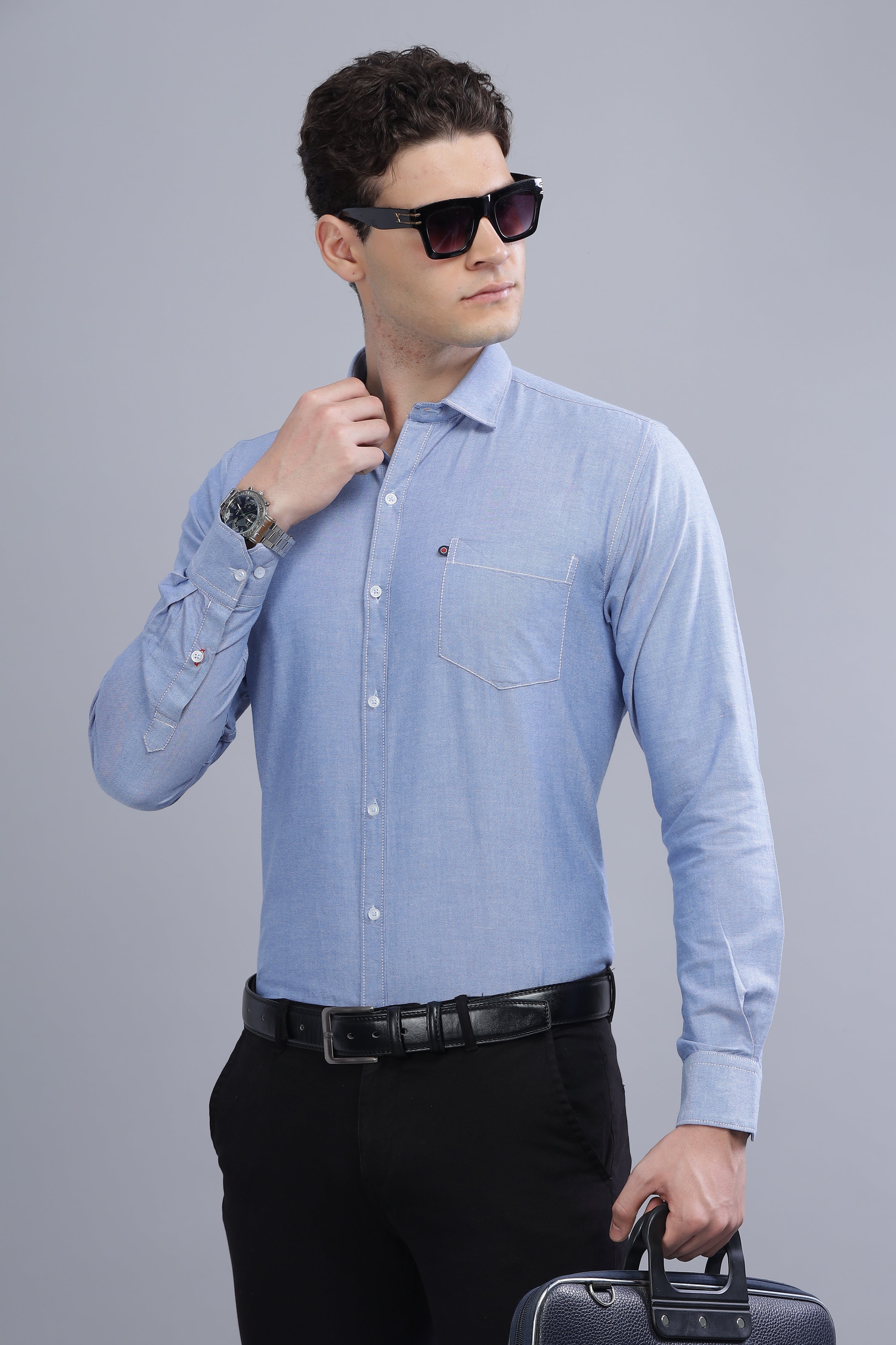 Regular Fit sky blue shirt