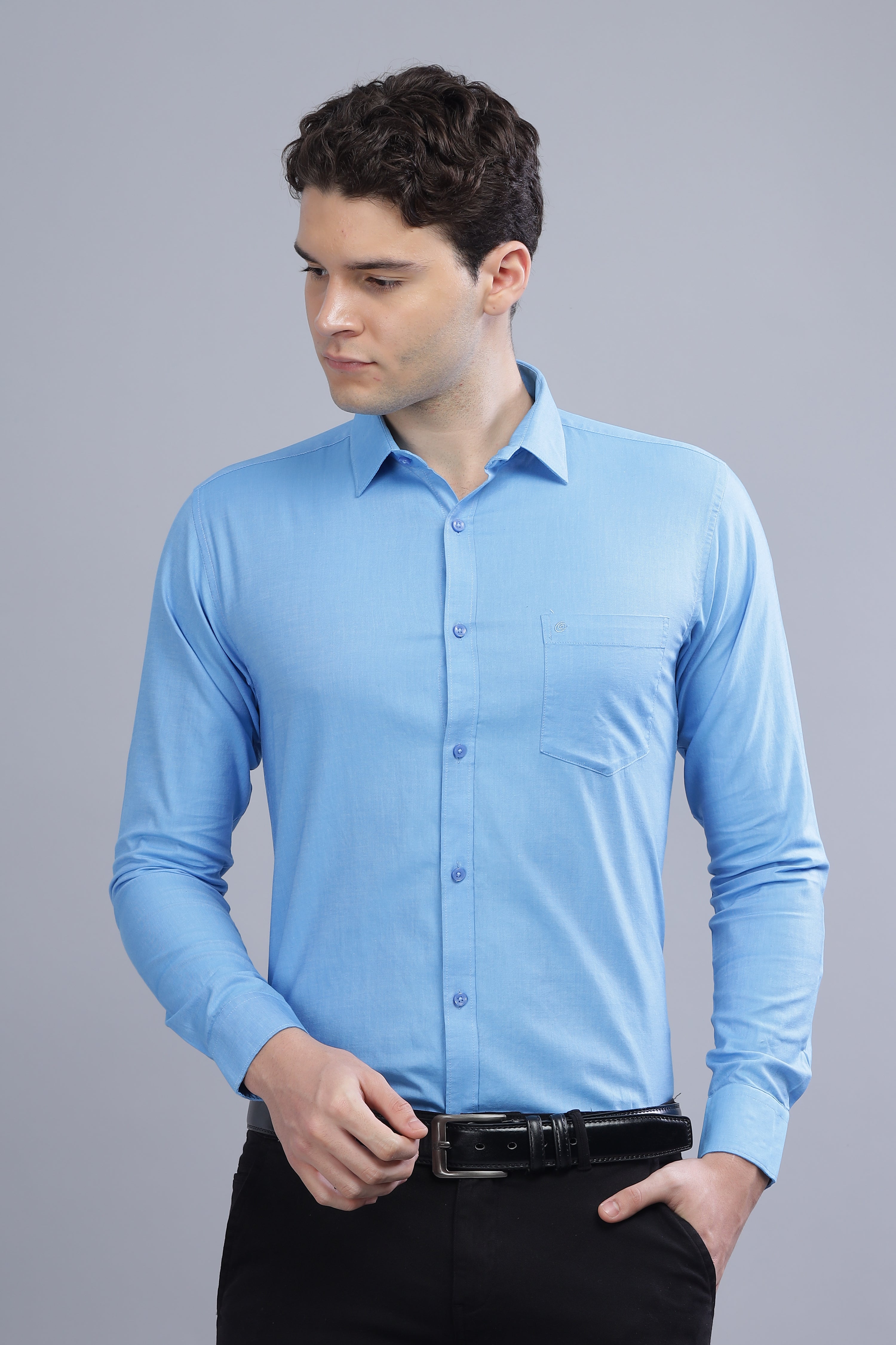 Linen Blend Blue Shirt