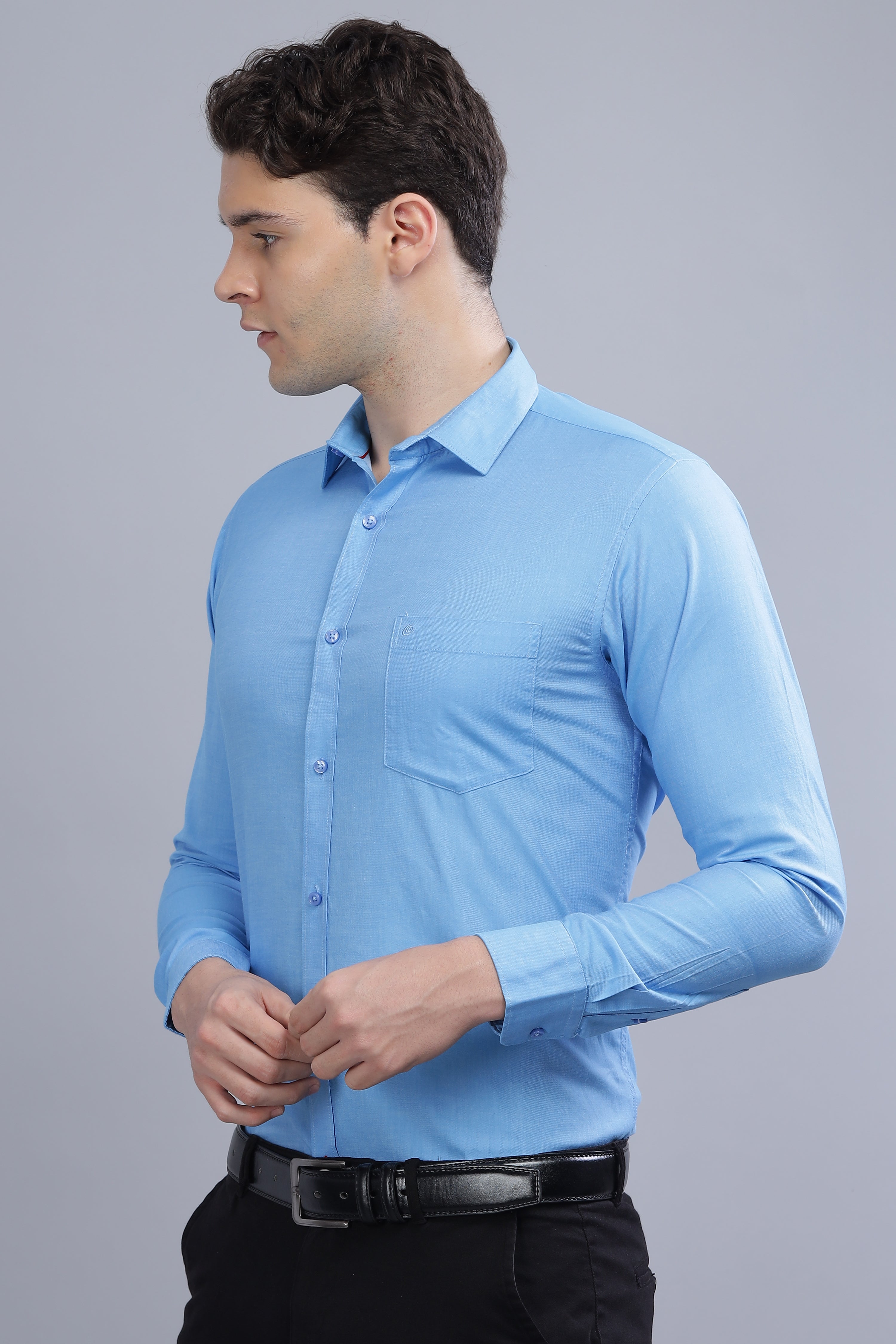 Linen Blend Blue Shirt