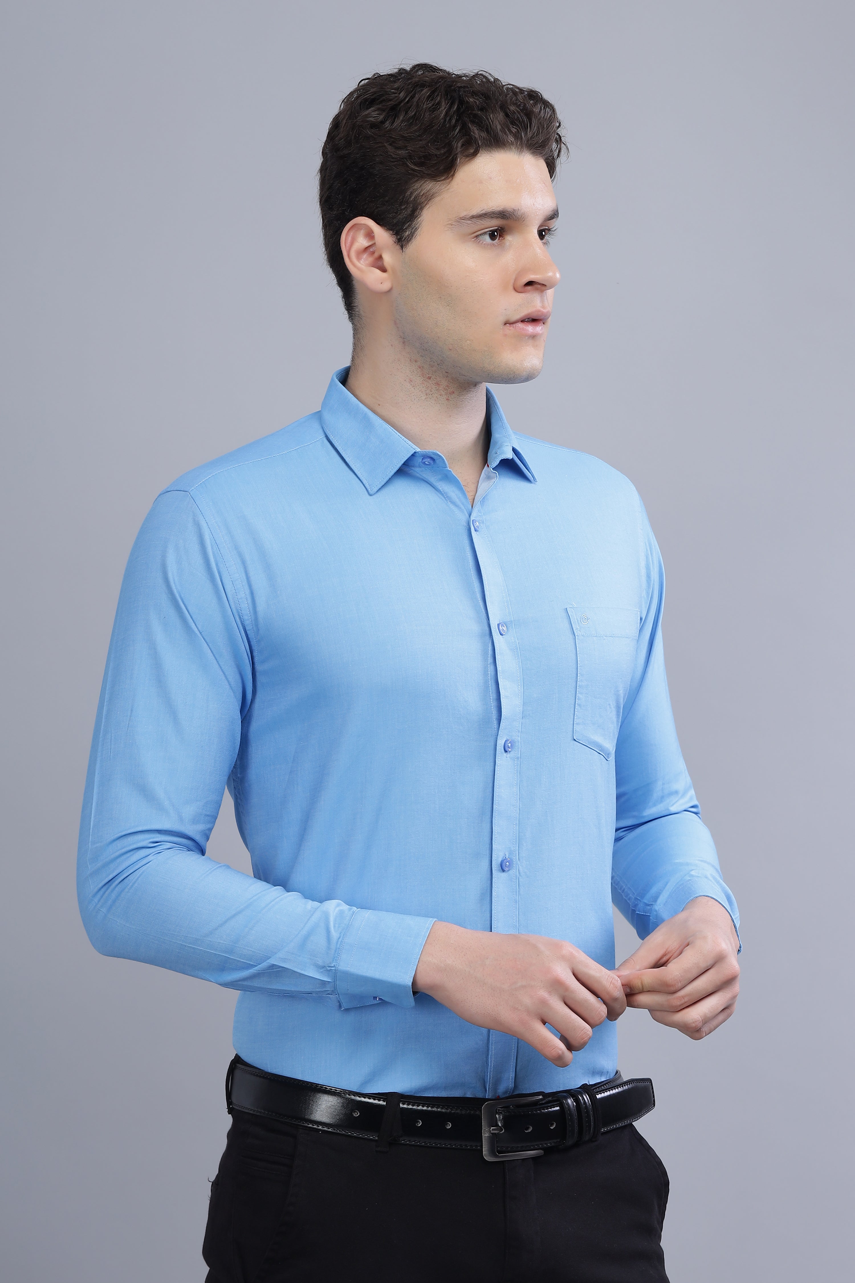 Linen Blend Blue Shirt