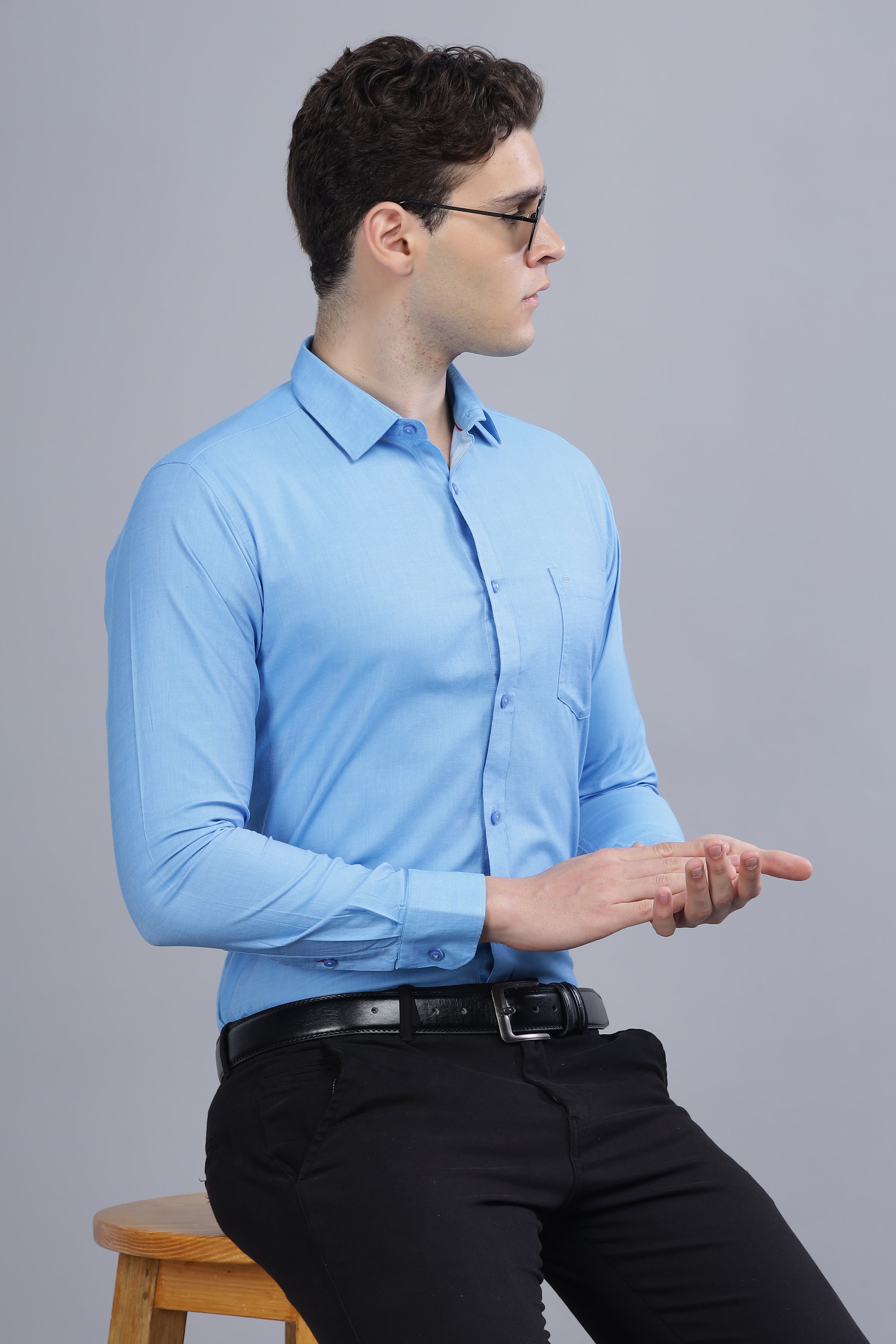 Linen Blend Blue Shirt