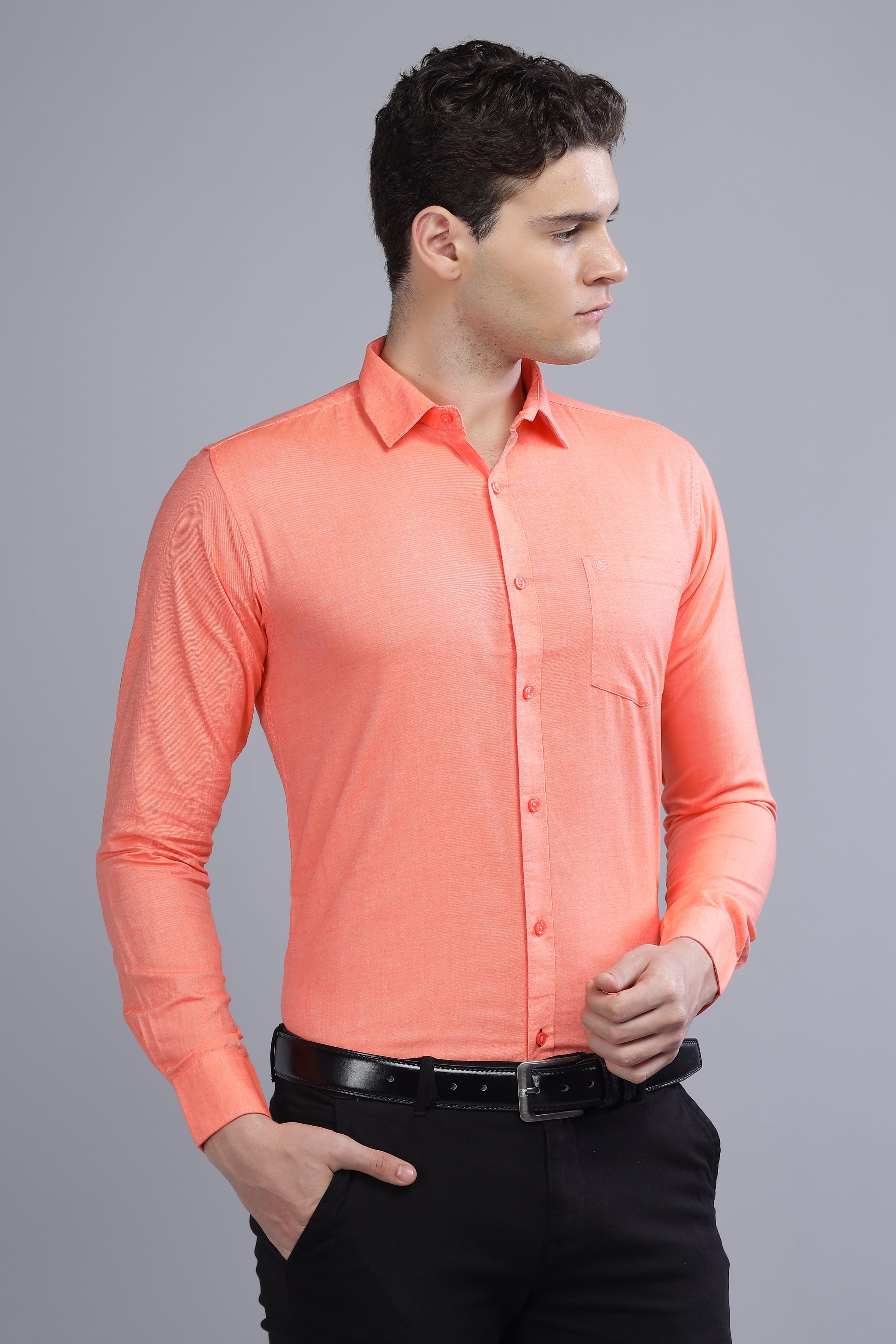 Linen Blend Orange Shirt