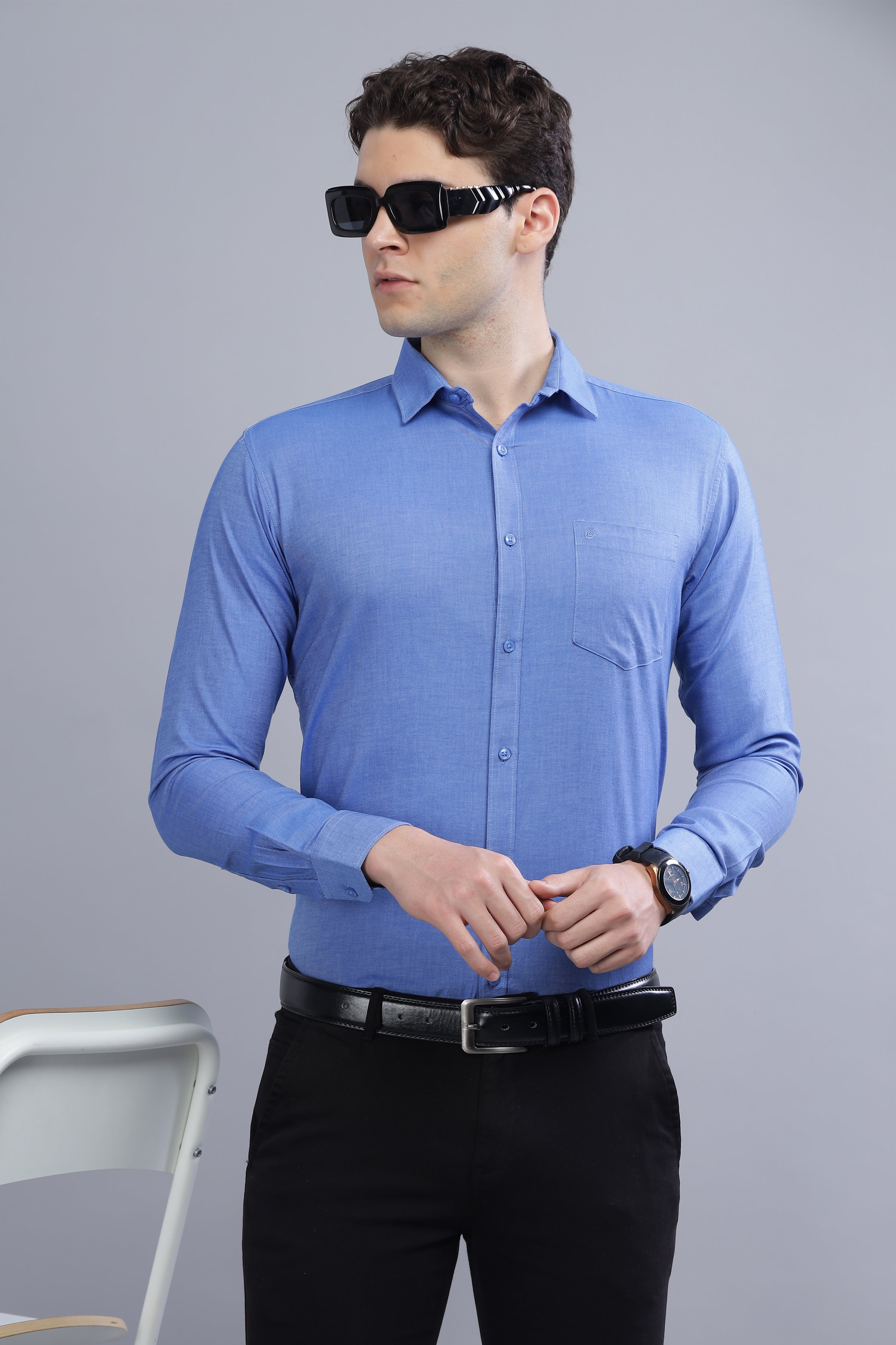 Linen Blend Dark Blue Shirt