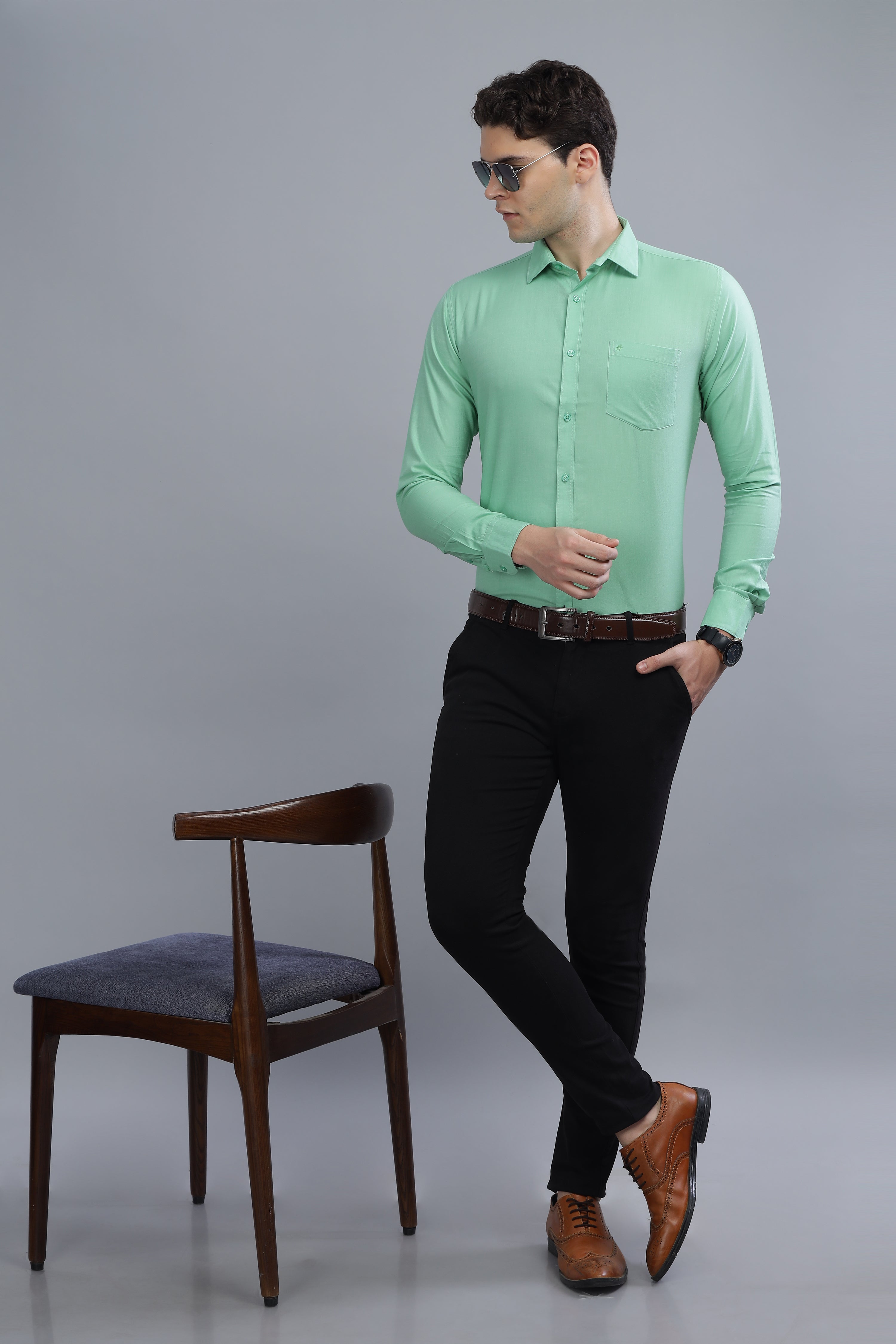 Linen Blend Green Shirt