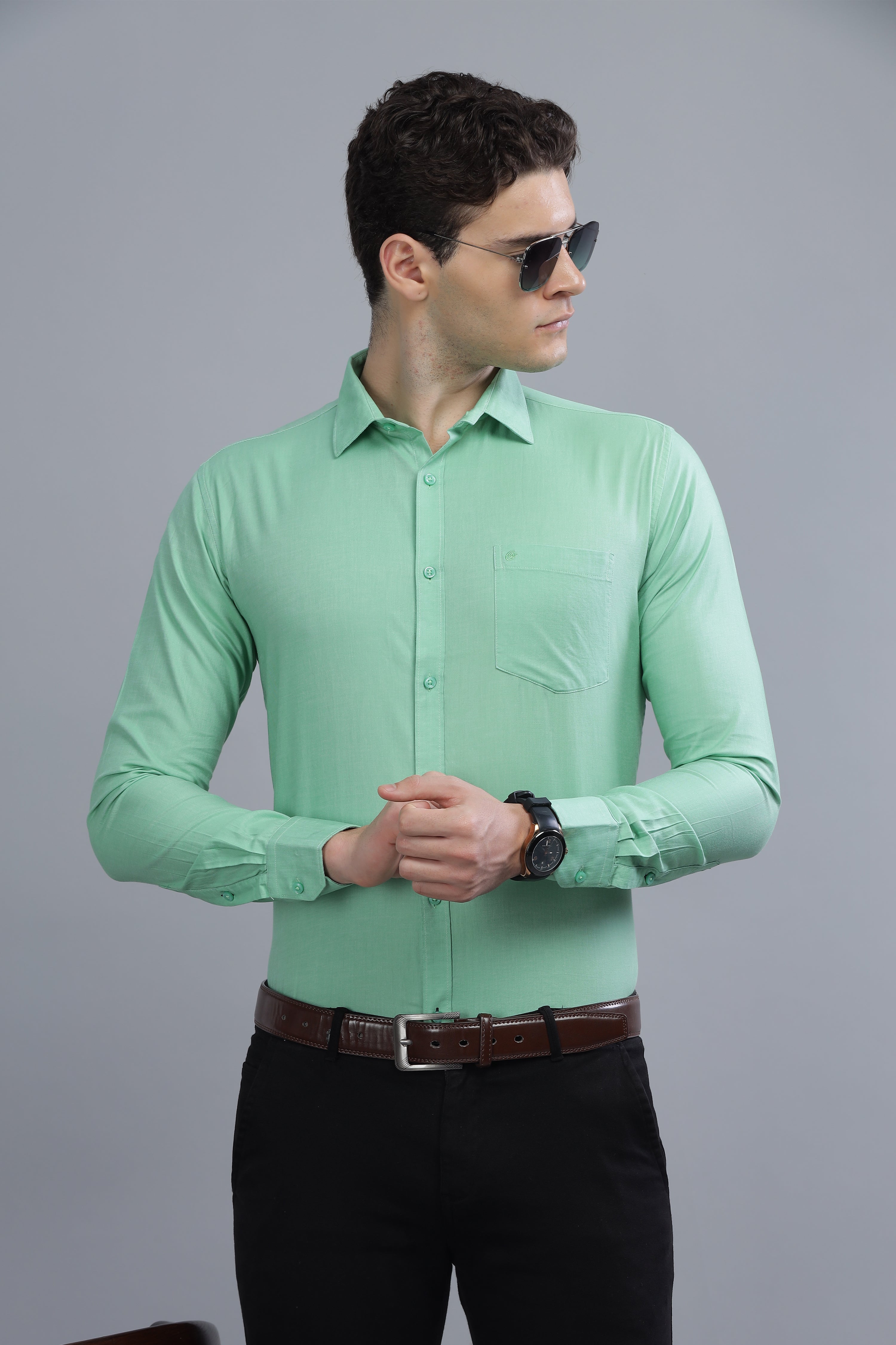 Linen Blend Green Shirt