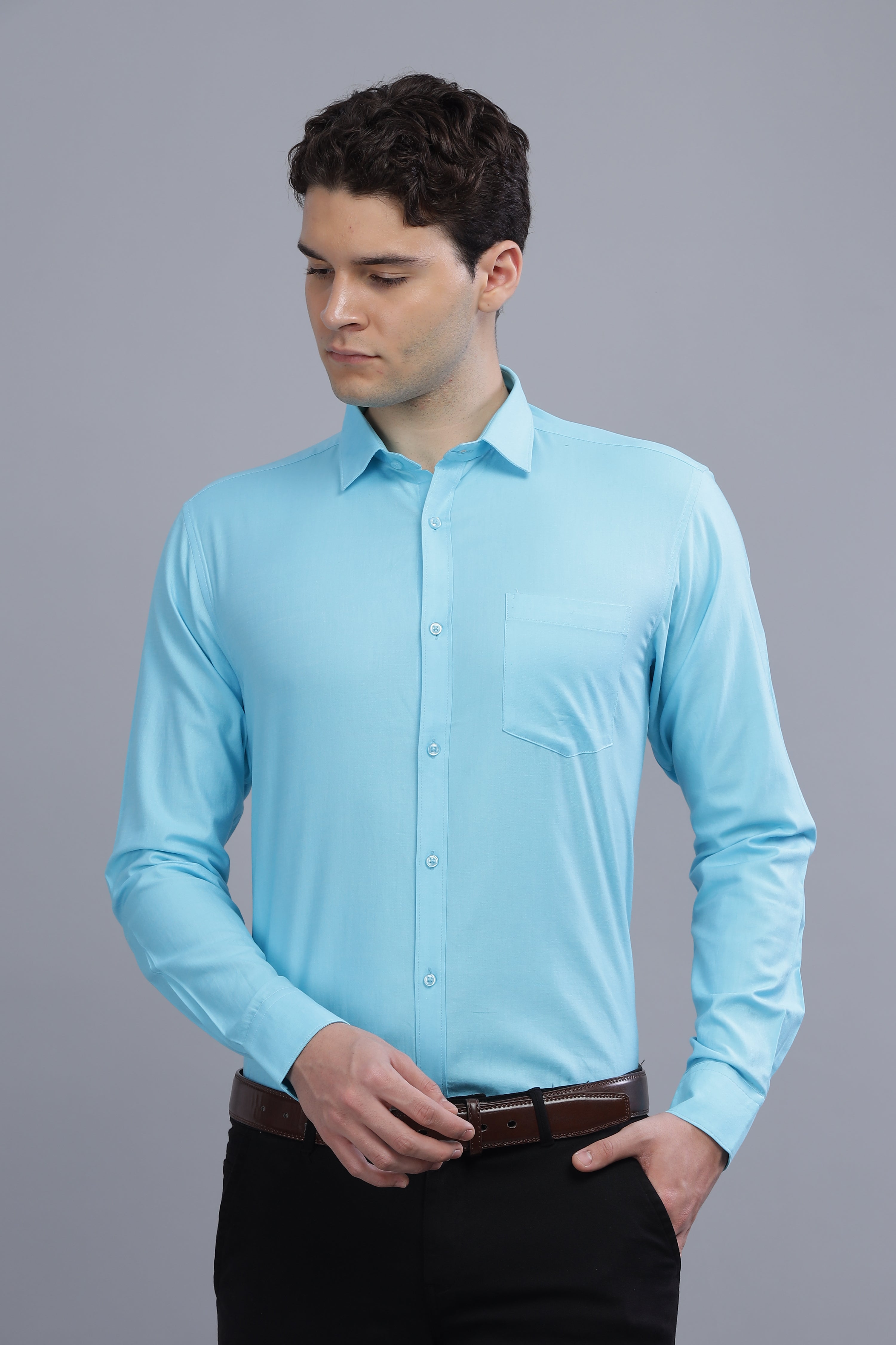 Pleated Pintek Blue Shirt