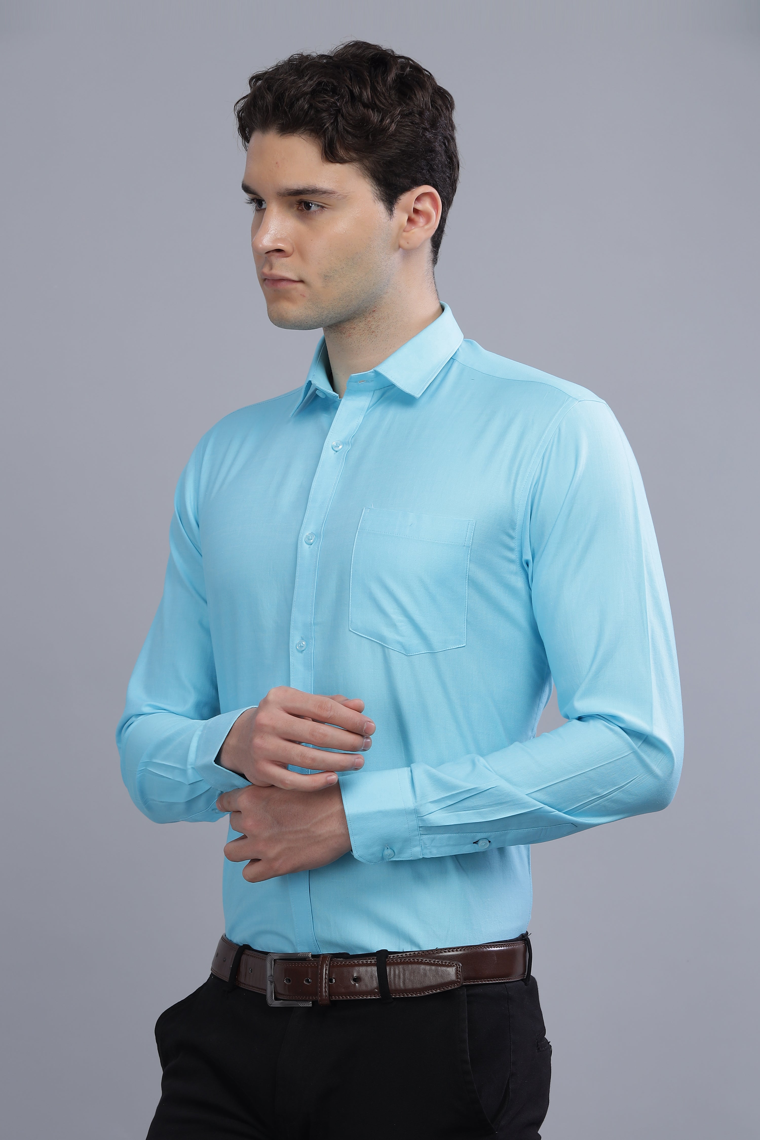 Pleated Pintek Blue Shirt