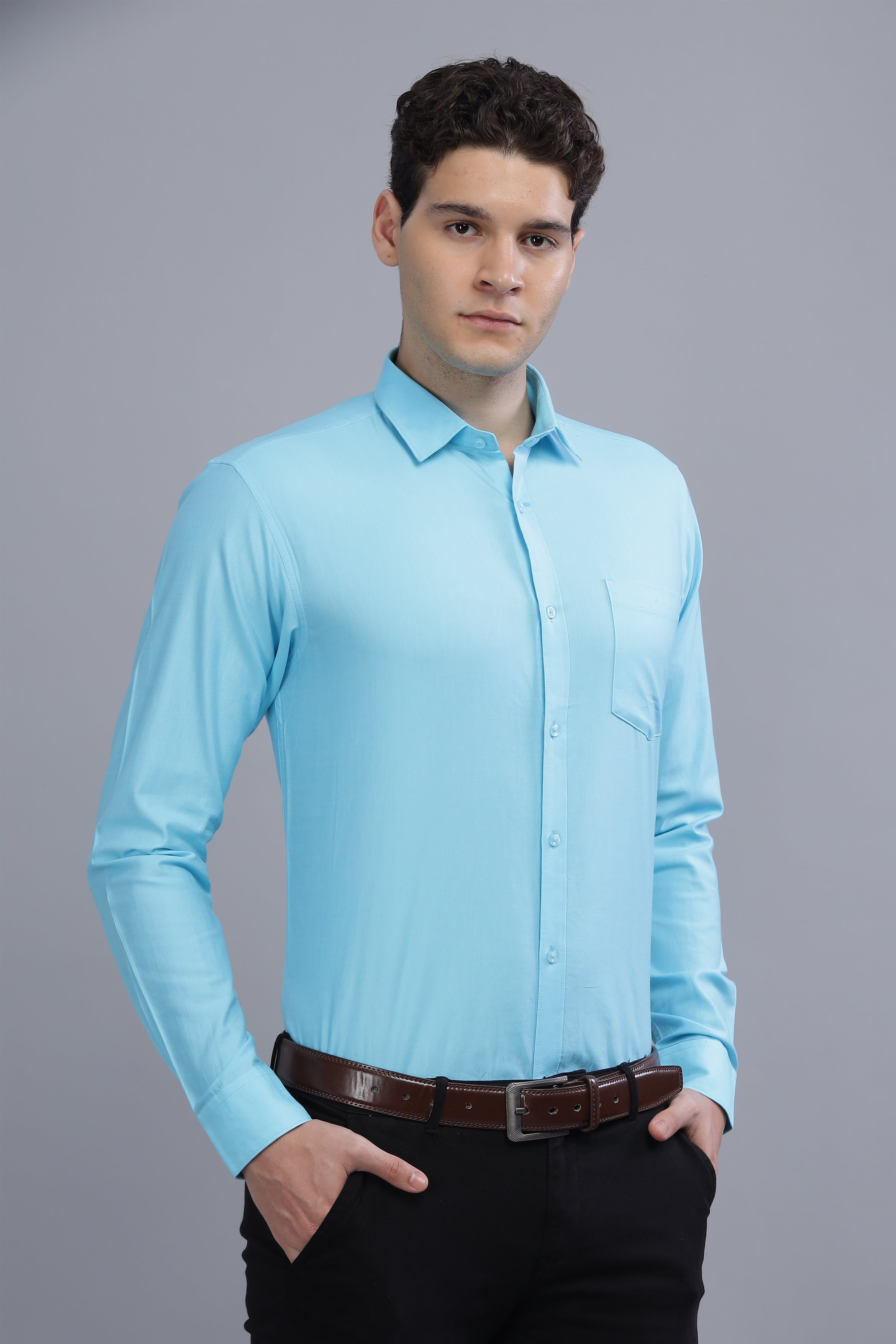 Pleated Pintek Blue Shirt