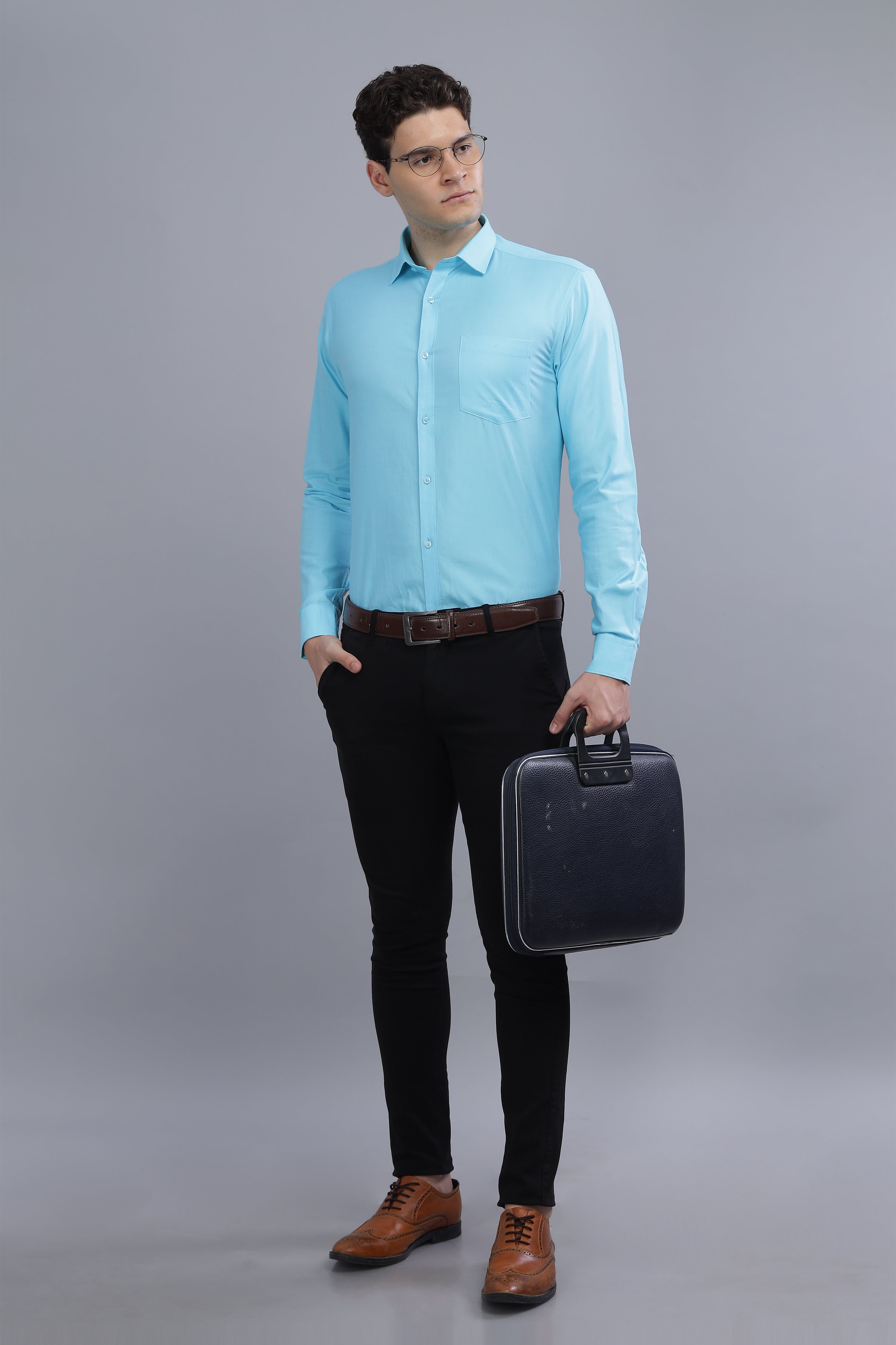 Pleated Pintek Blue Shirt