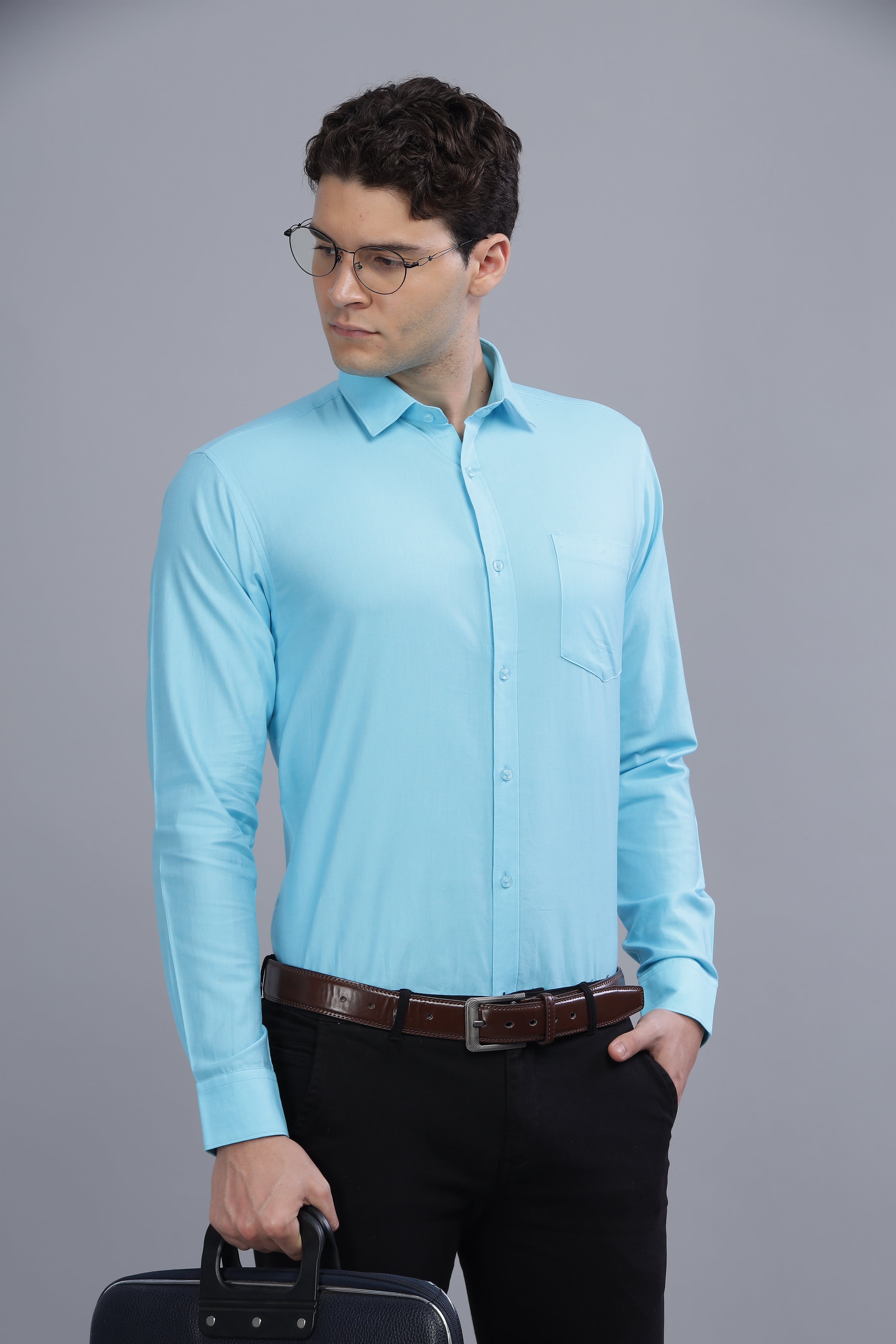 Pleated Pintek Blue Shirt