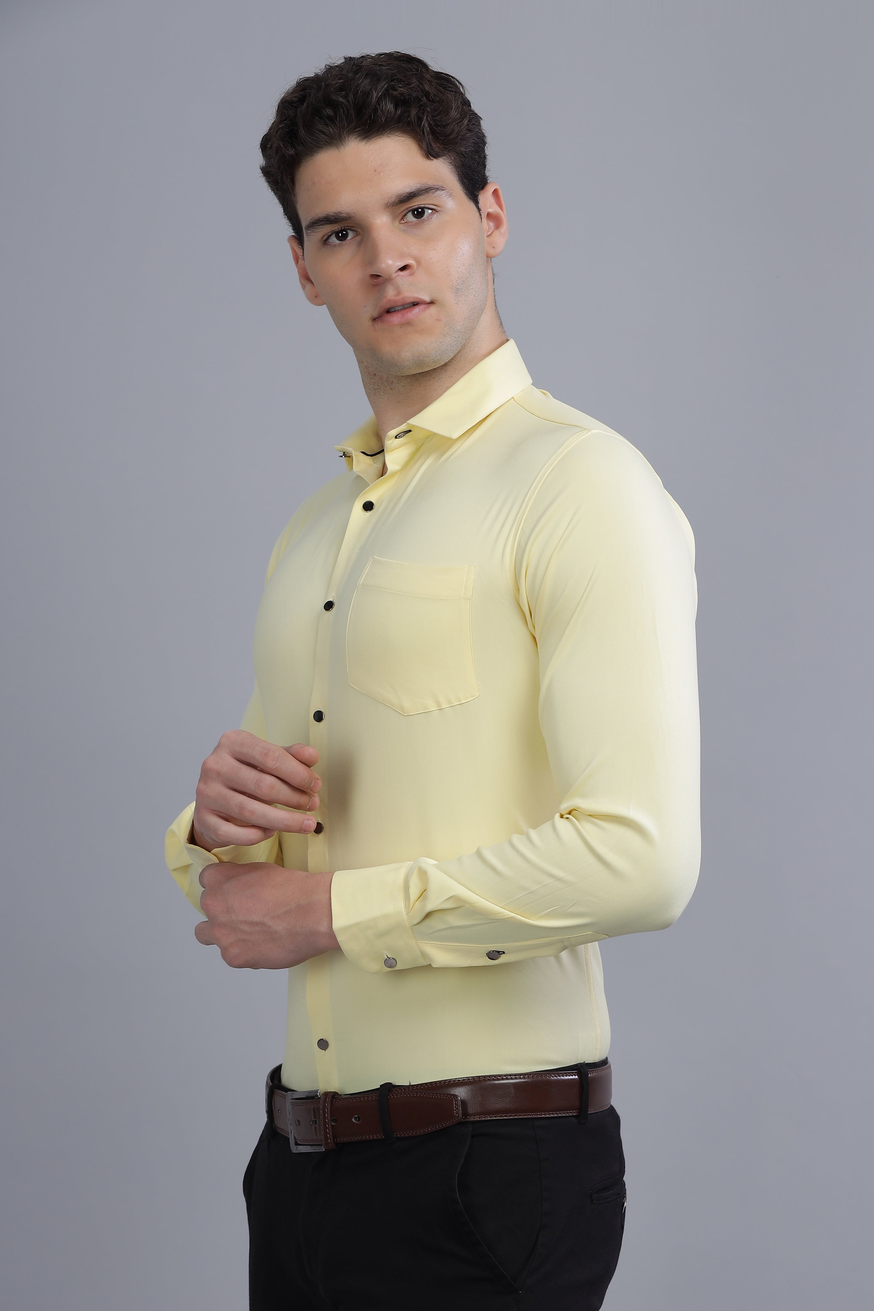 Pleated Pintek Mustard Shirt