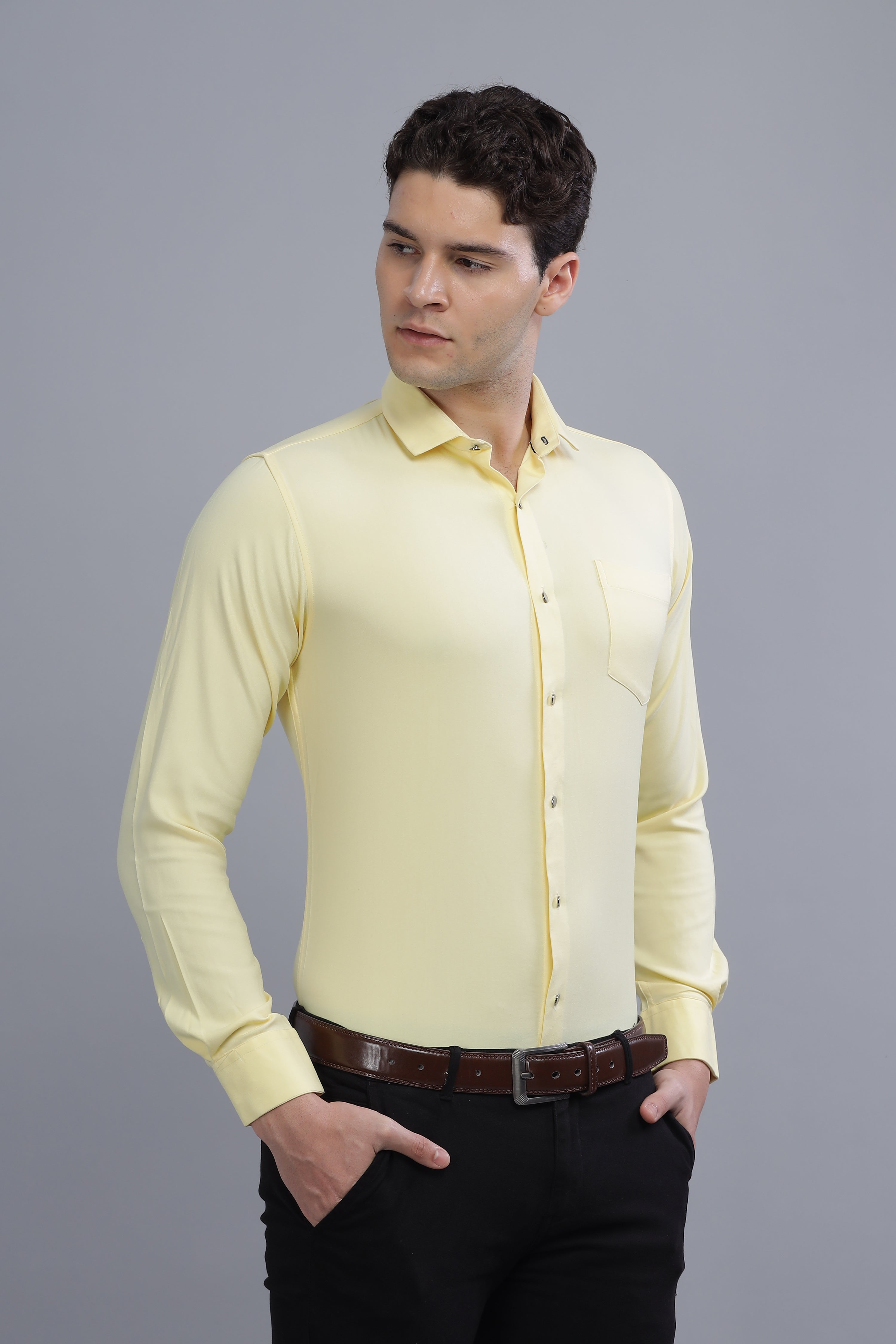 Pleated Pintek Mustard Shirt