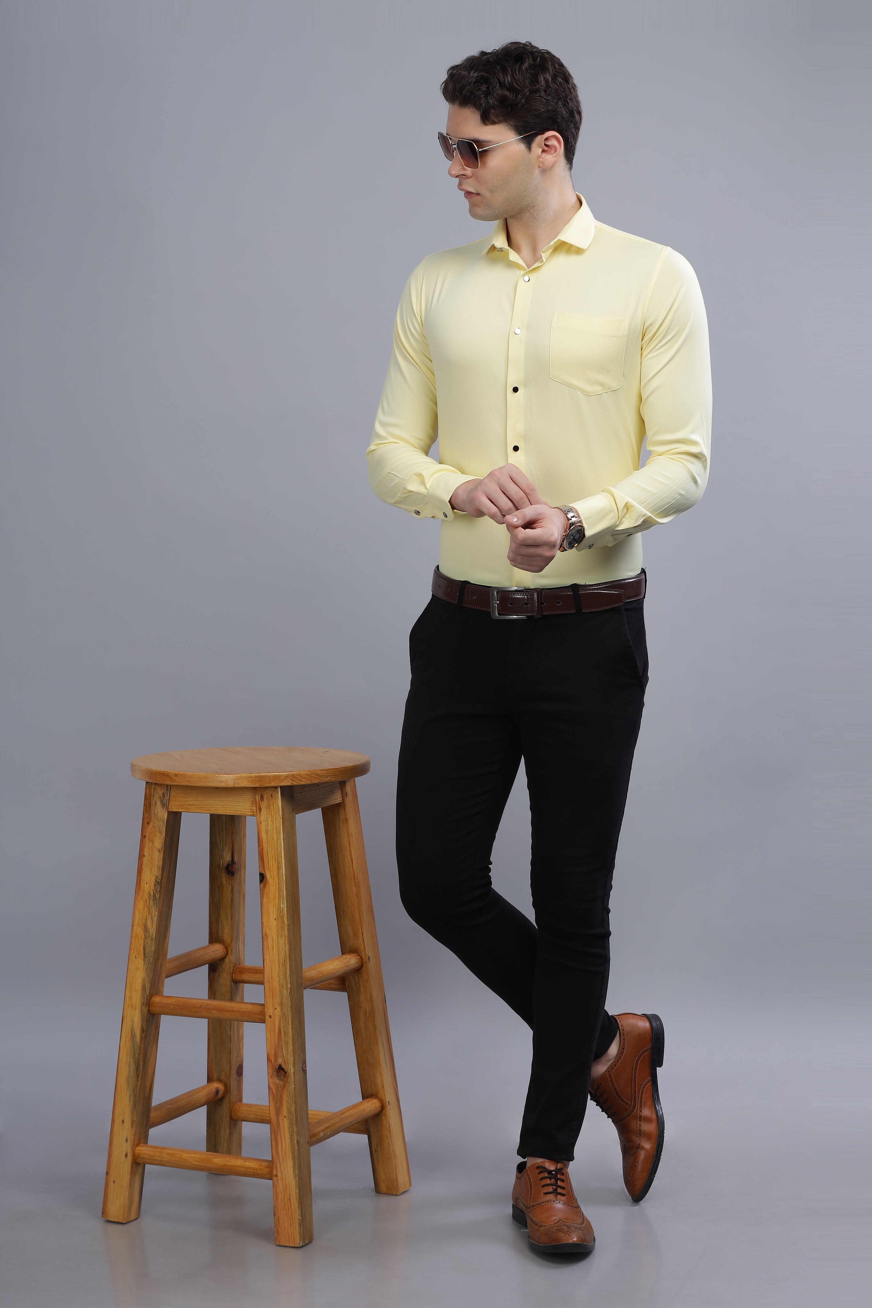 Pleated Pintek Mustard Shirt