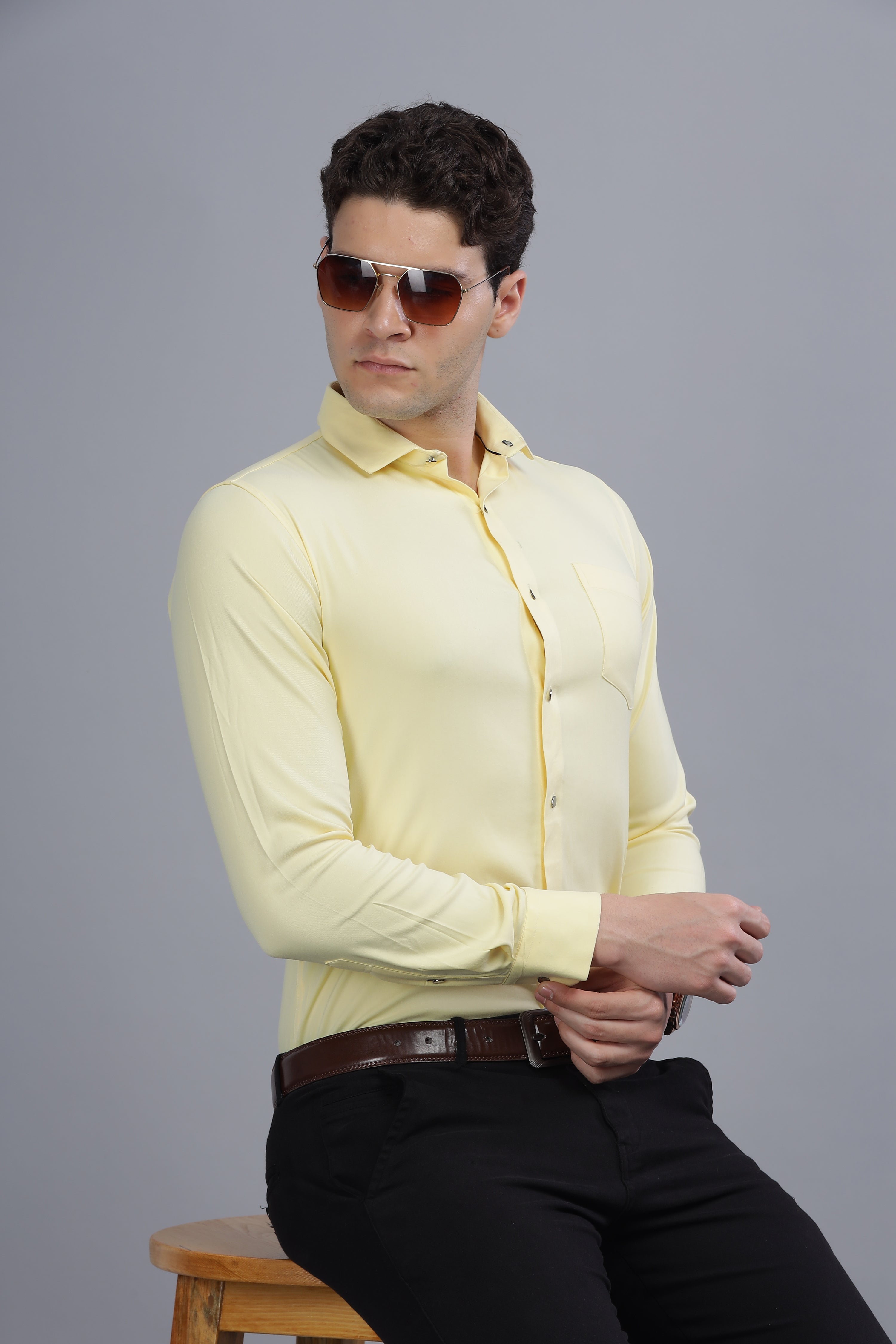 Pleated Pintek Mustard Shirt