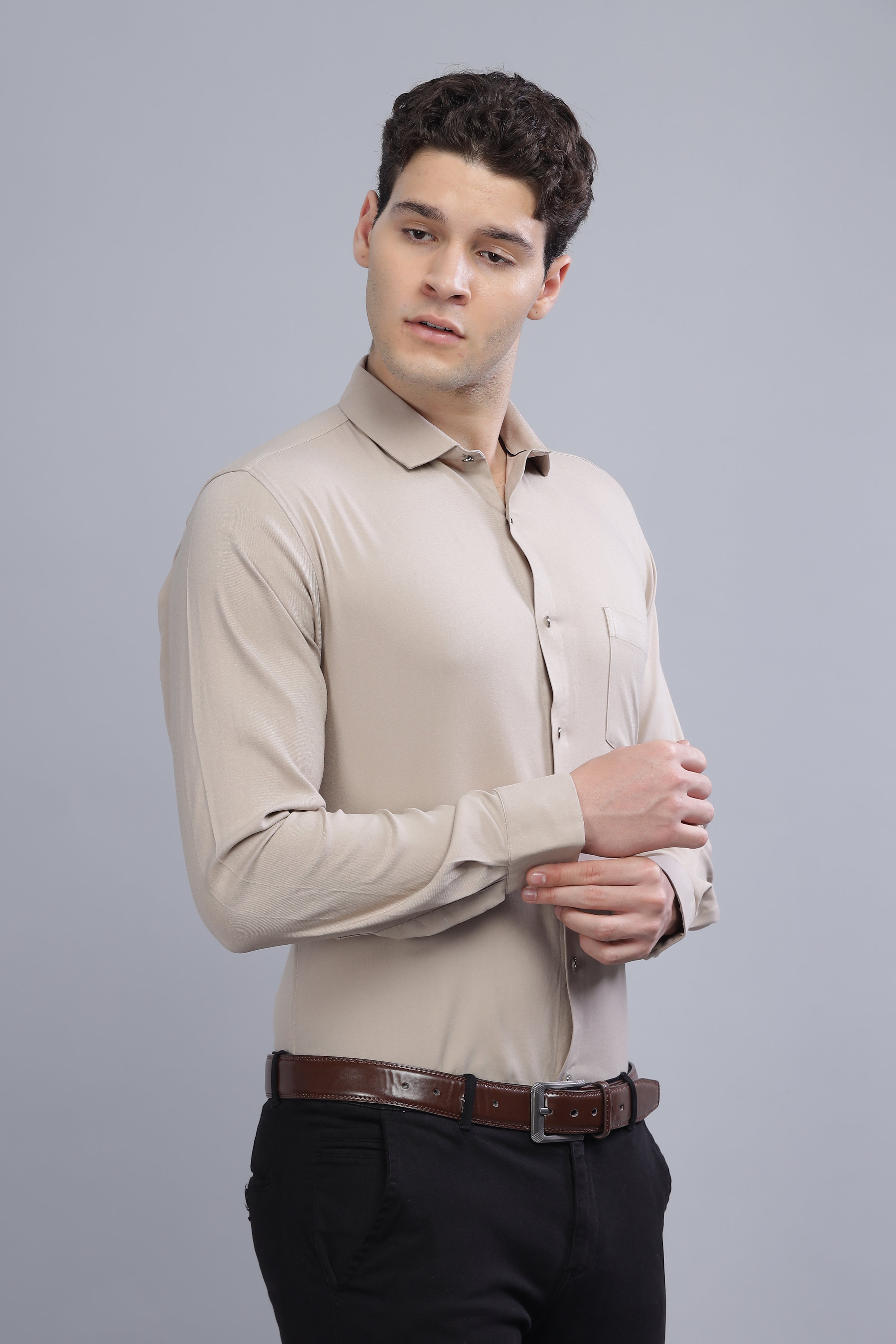 Pleated Pintek  Grey Shirt