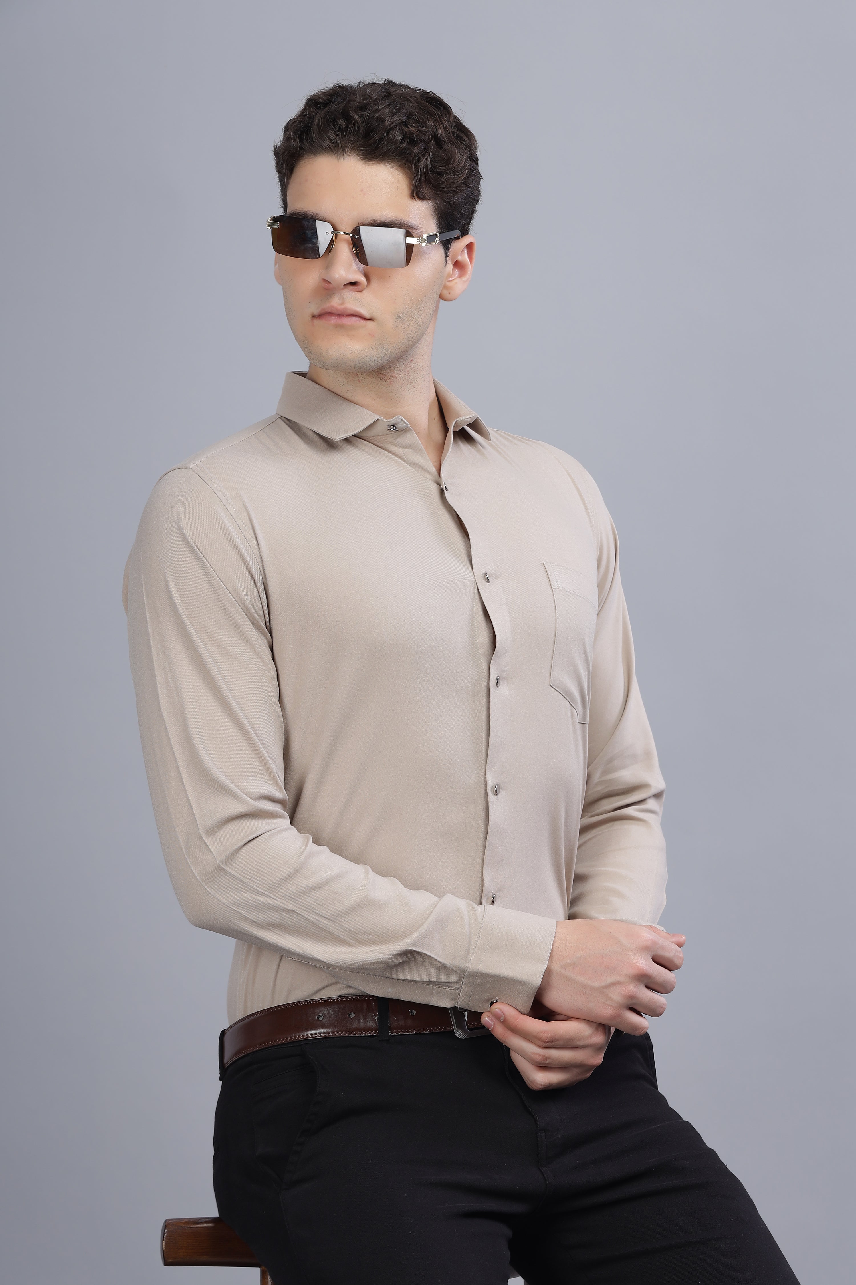 Pleated Pintek  Grey Shirt