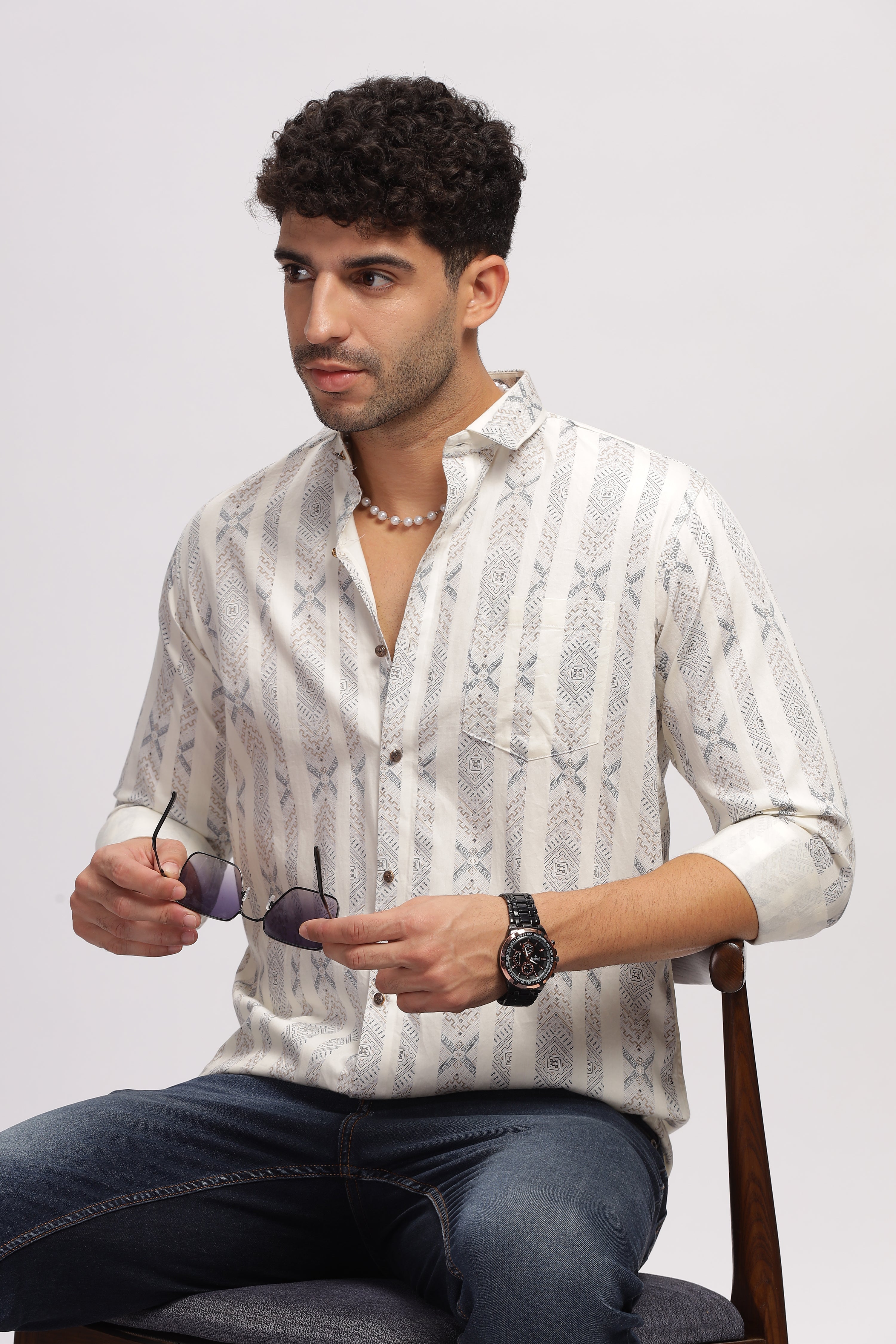 Printed designer white shirt