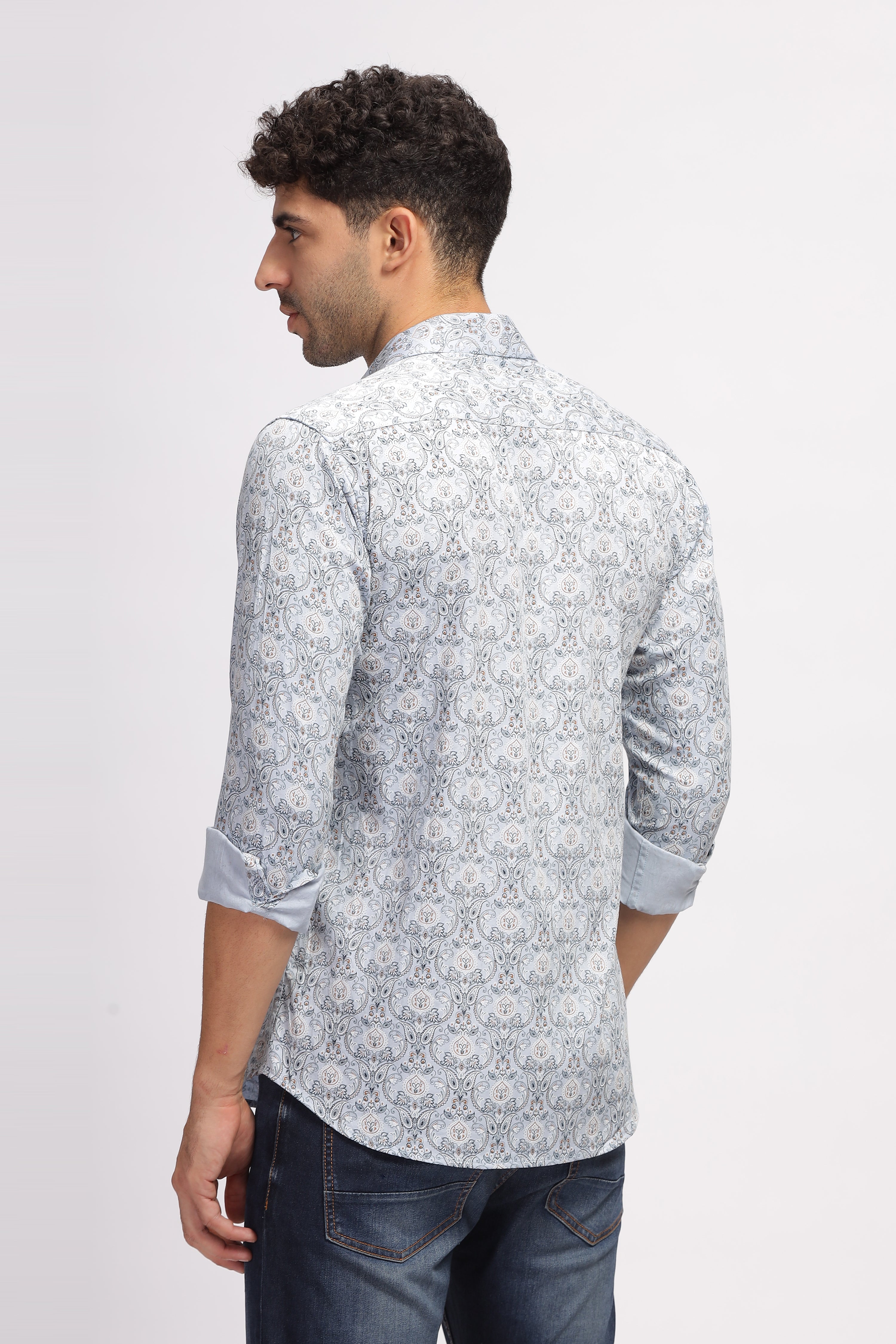 Men's Designer Blue Printed Shirt