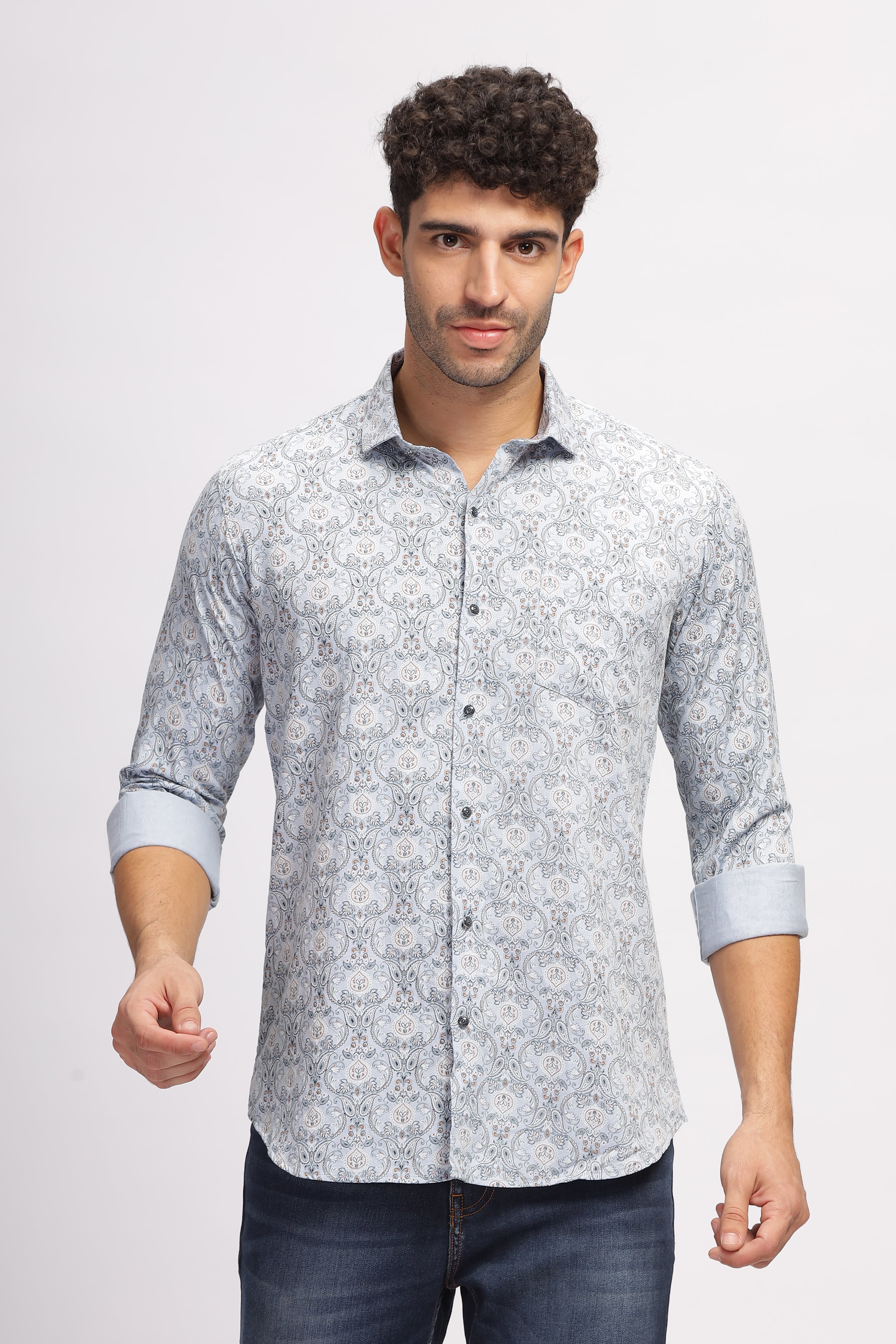 Men's Designer Blue Printed Shirt