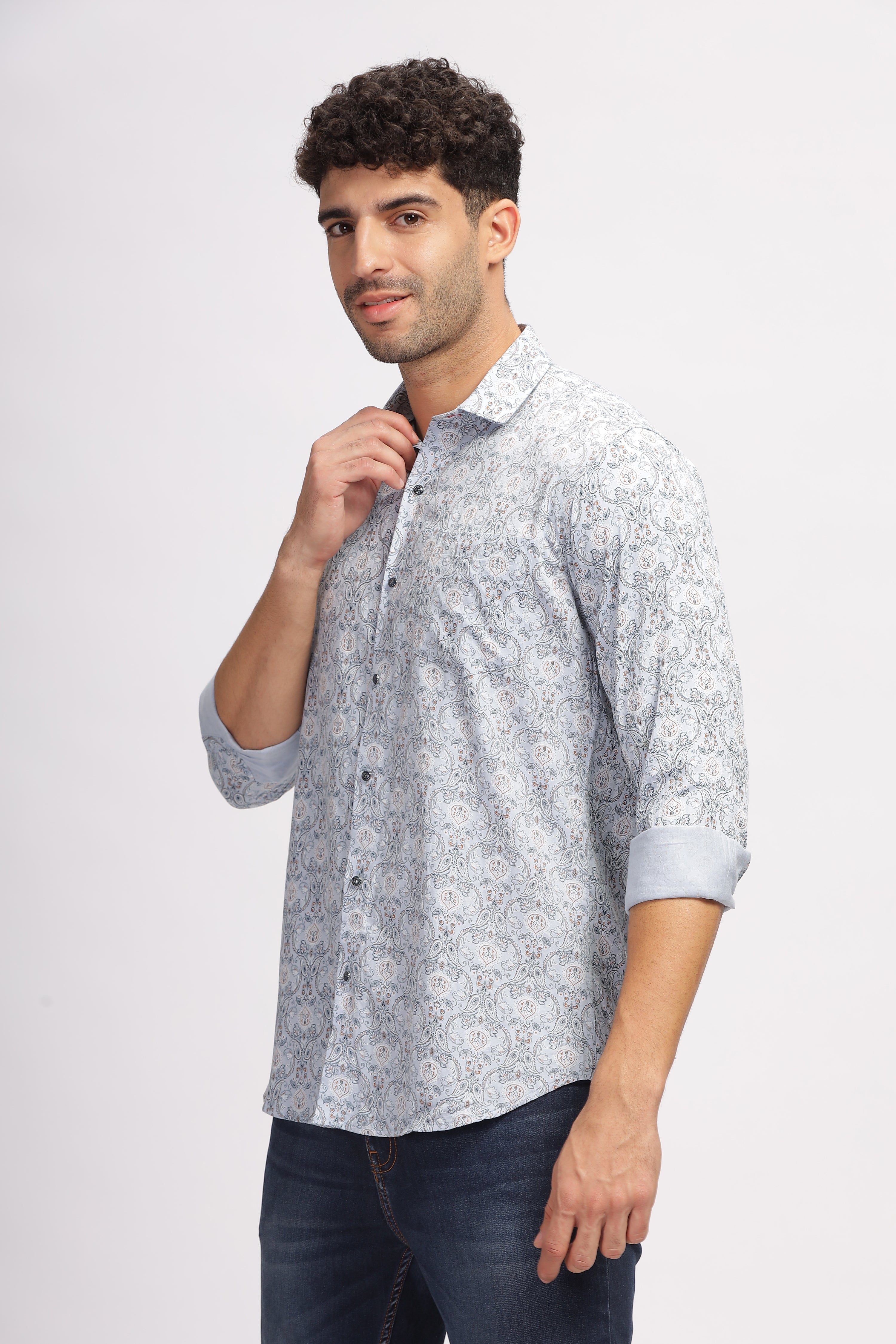 Men's Designer Blue Printed Shirt