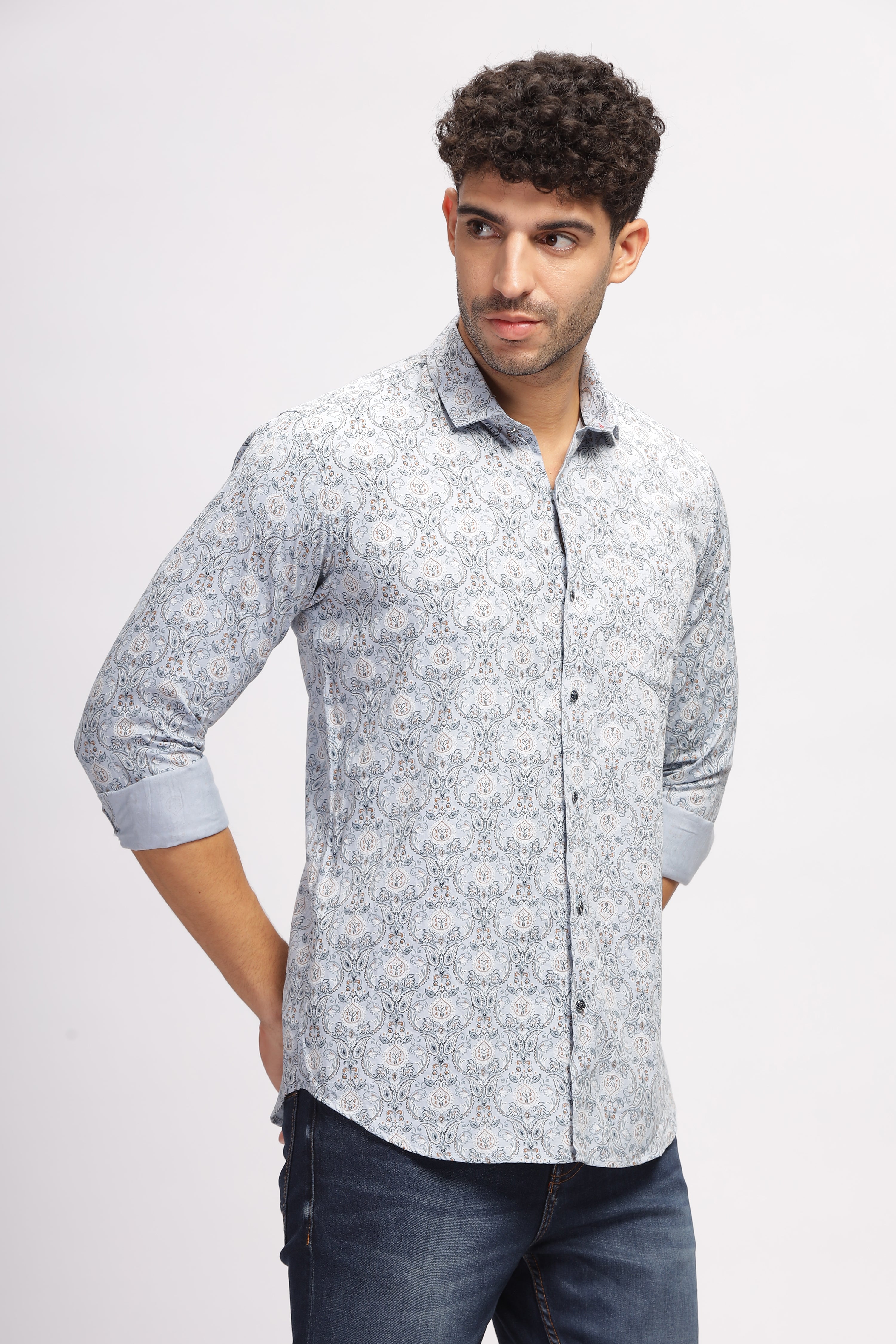 Men's Designer Blue Printed Shirt