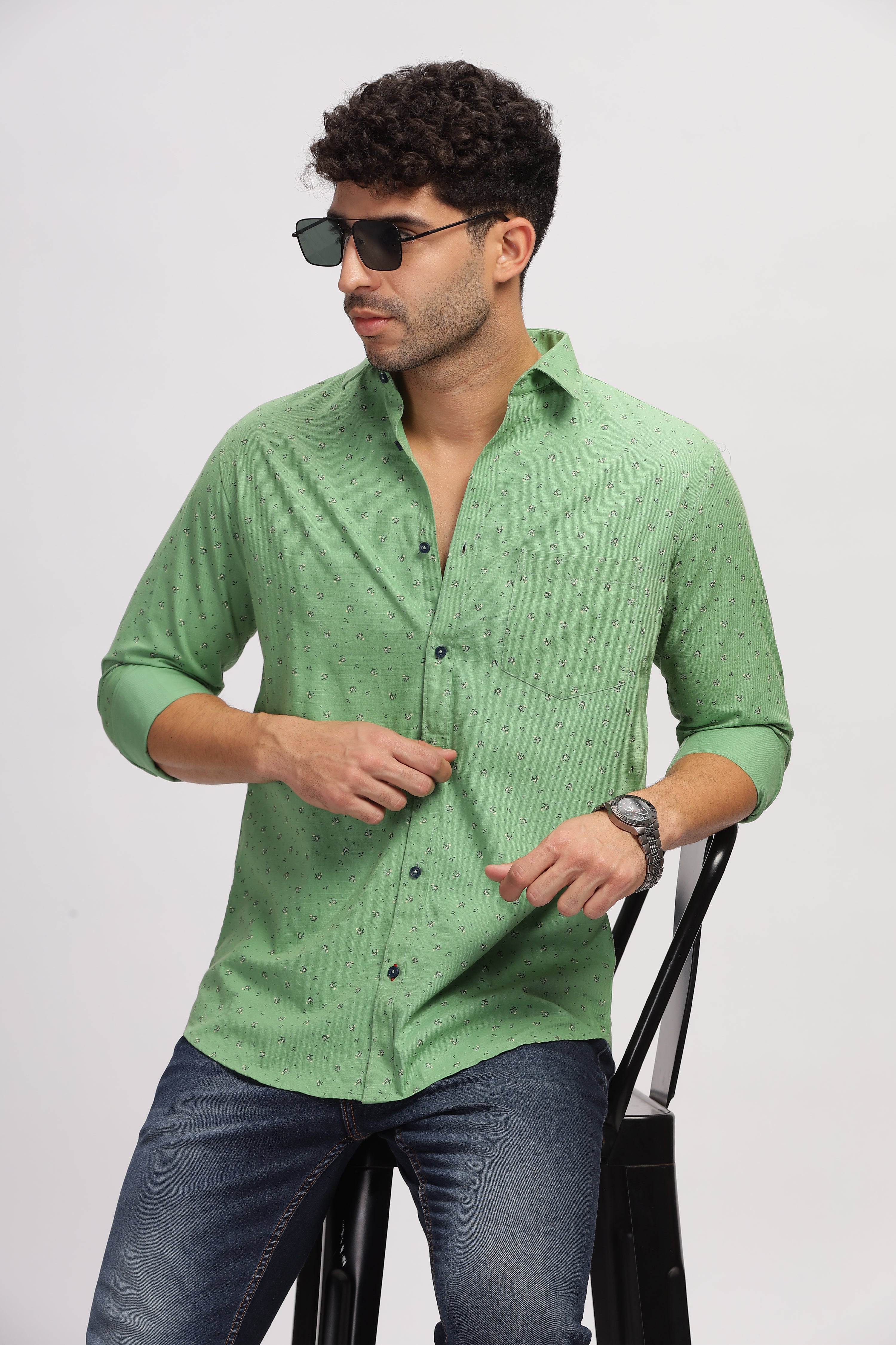 Casual printed Green Shirt