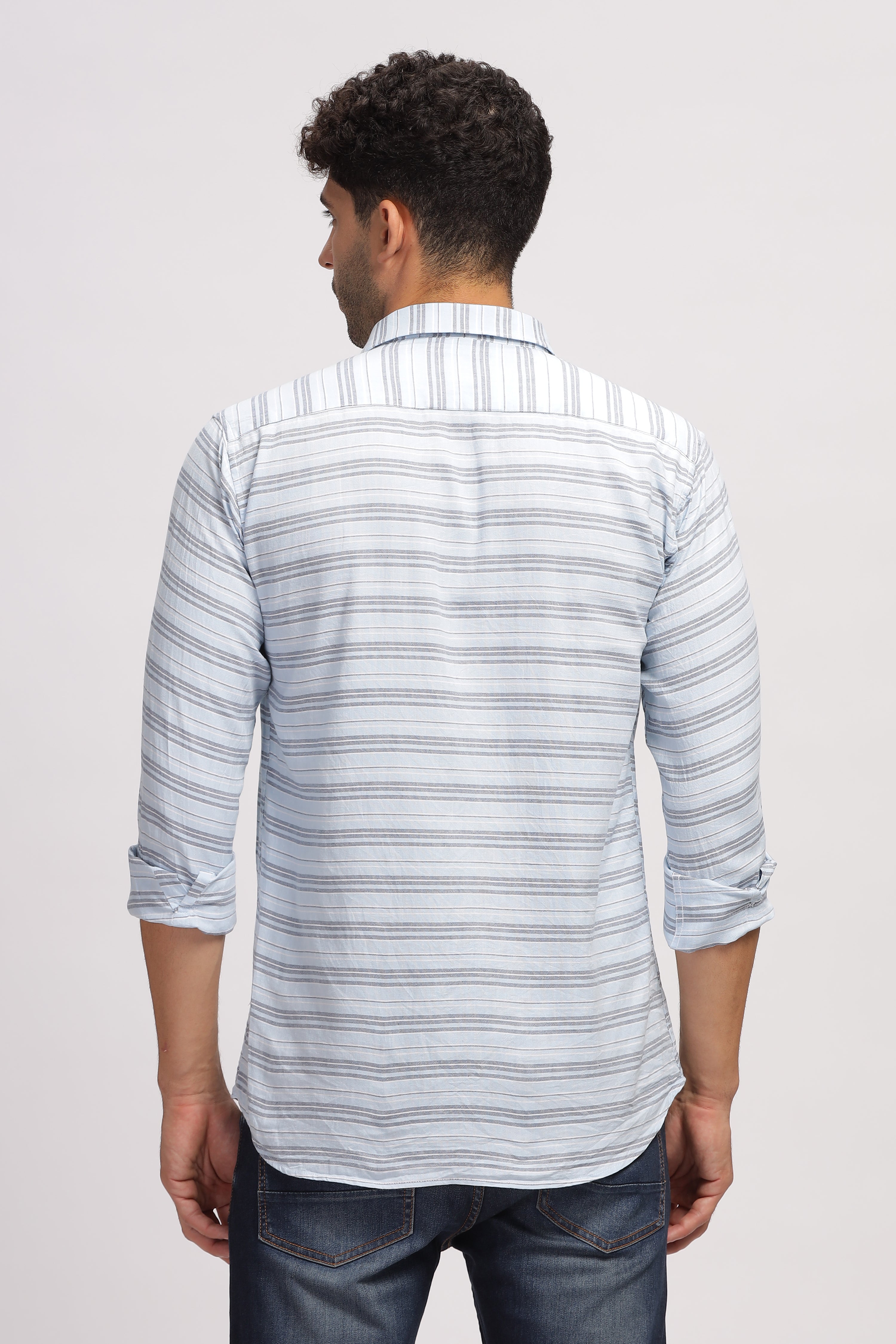 Striped blue fit shirt for Men