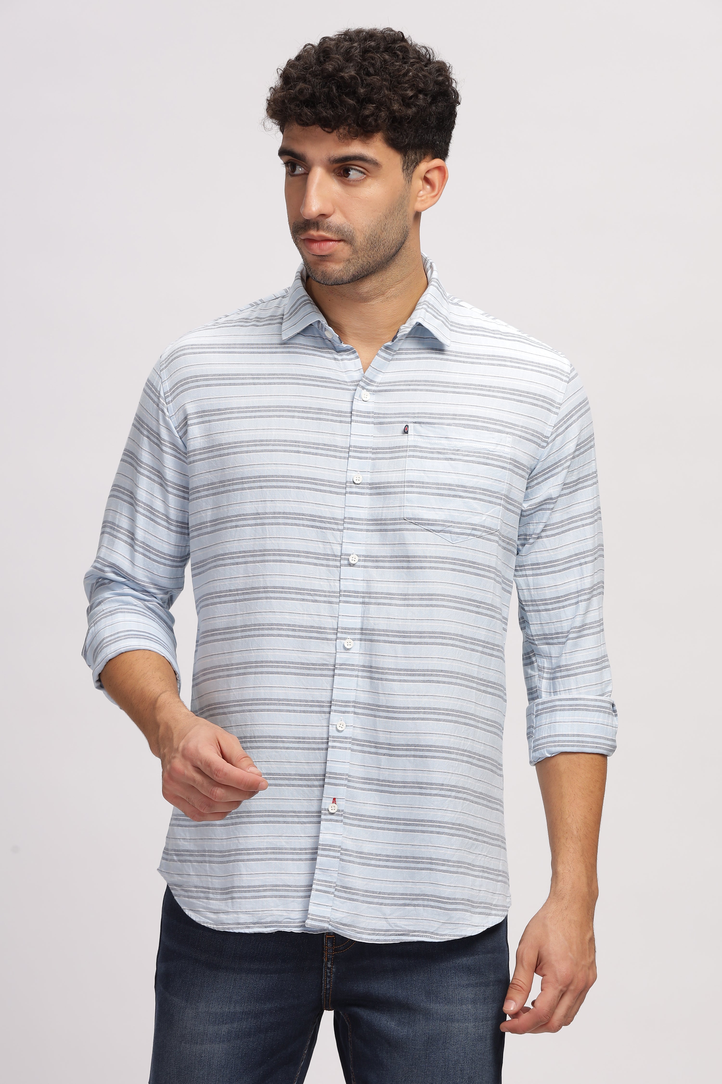 Striped blue fit shirt for Men