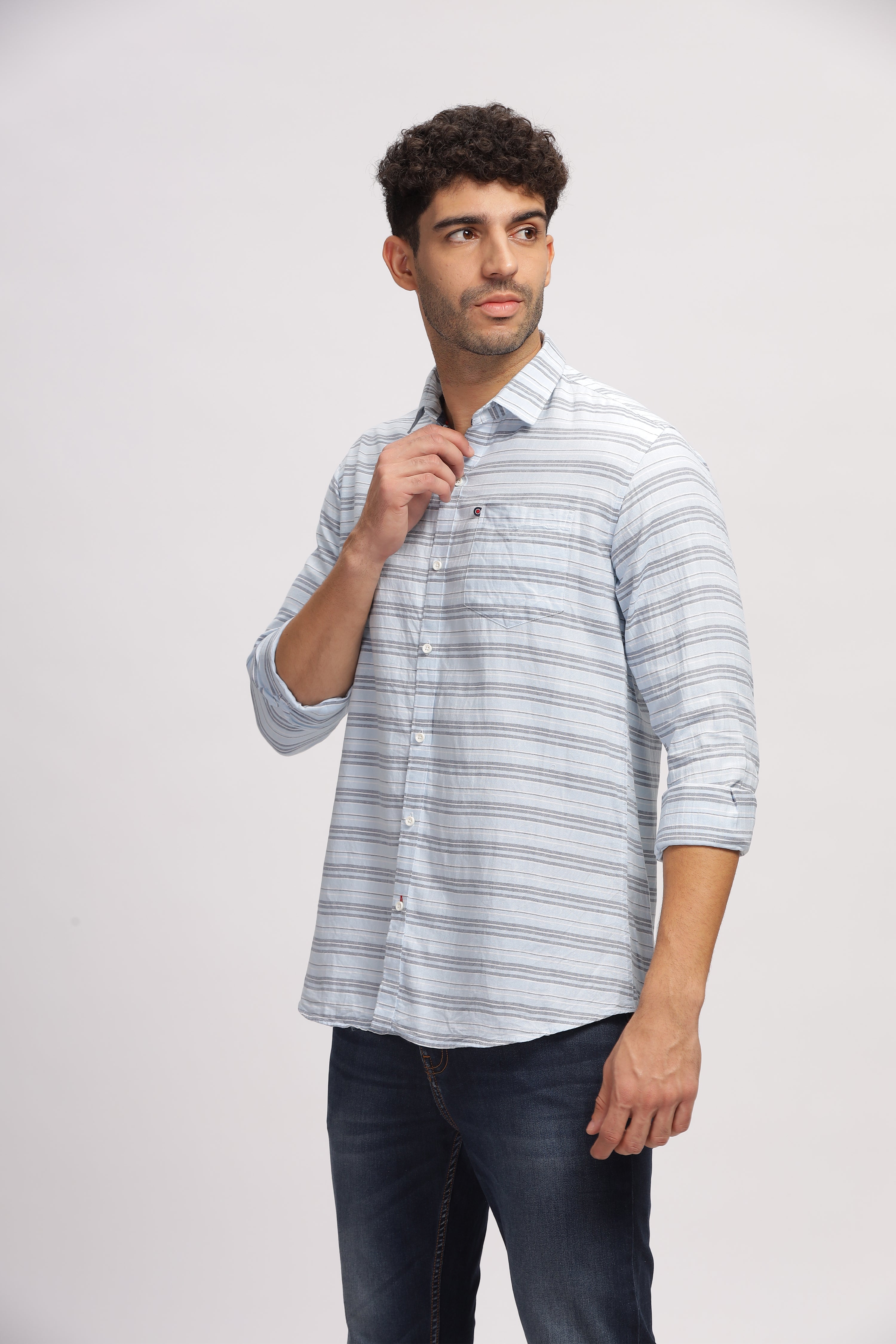 Striped blue fit shirt for Men