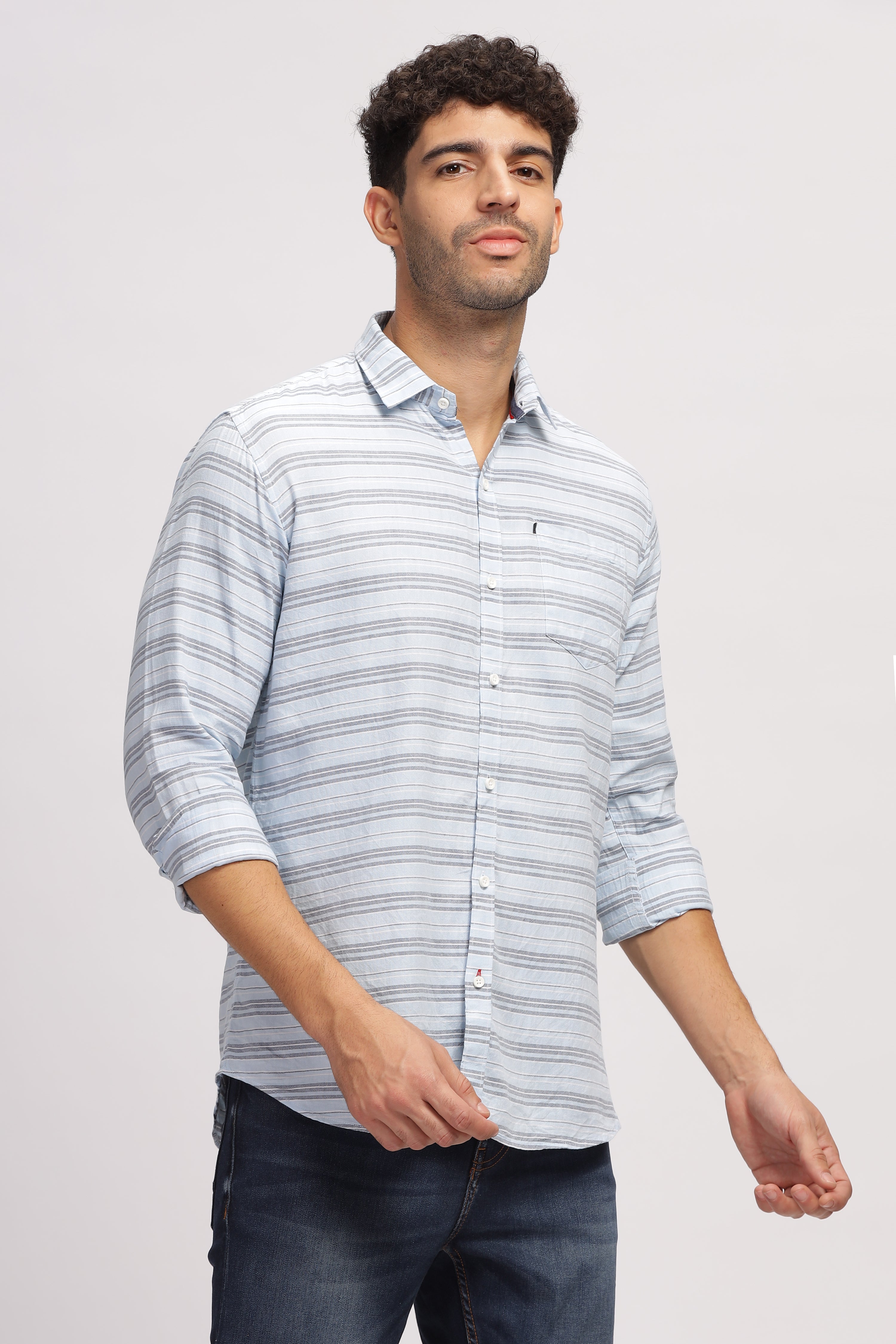 Striped blue fit shirt for Men