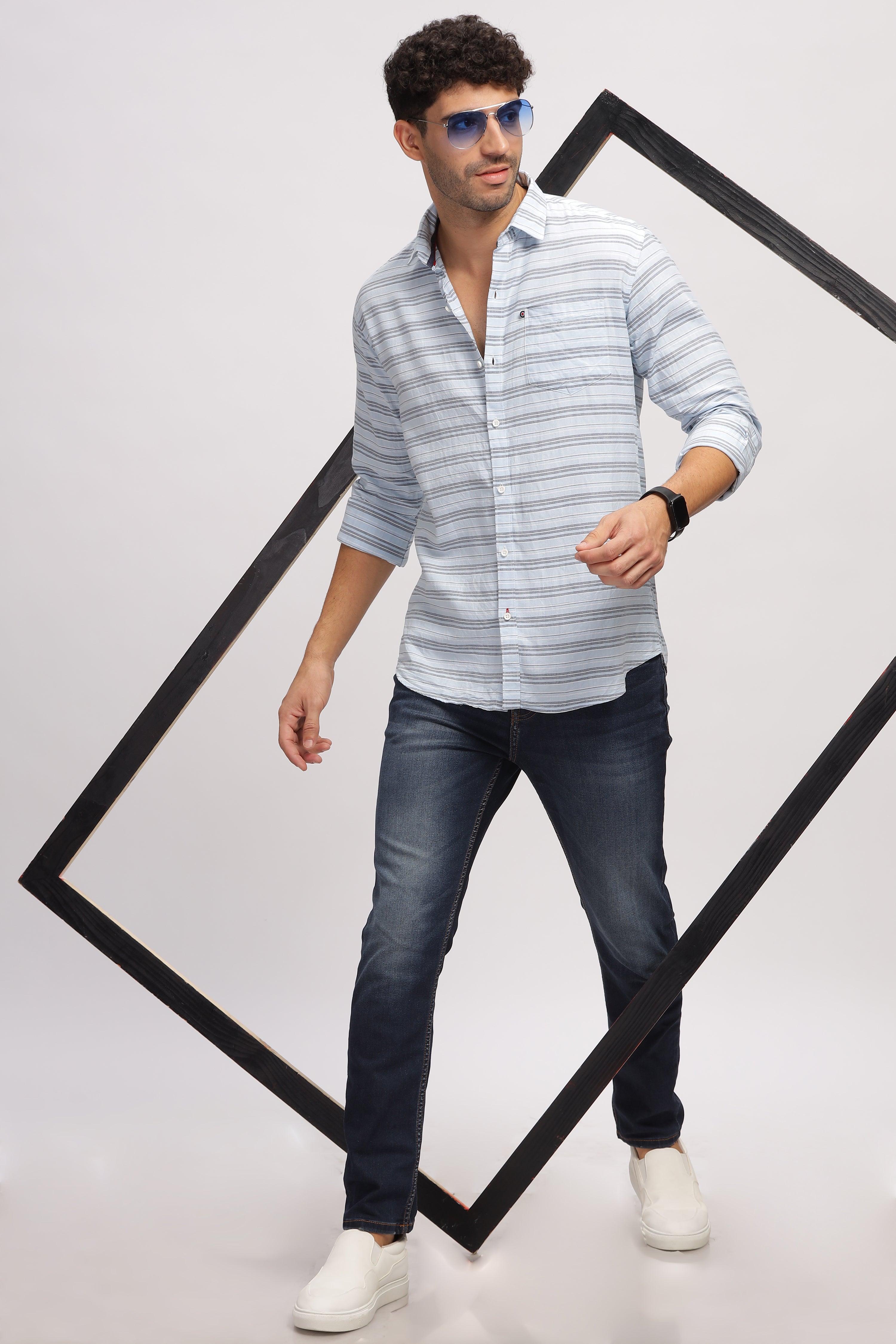 Striped blue fit shirt for Men