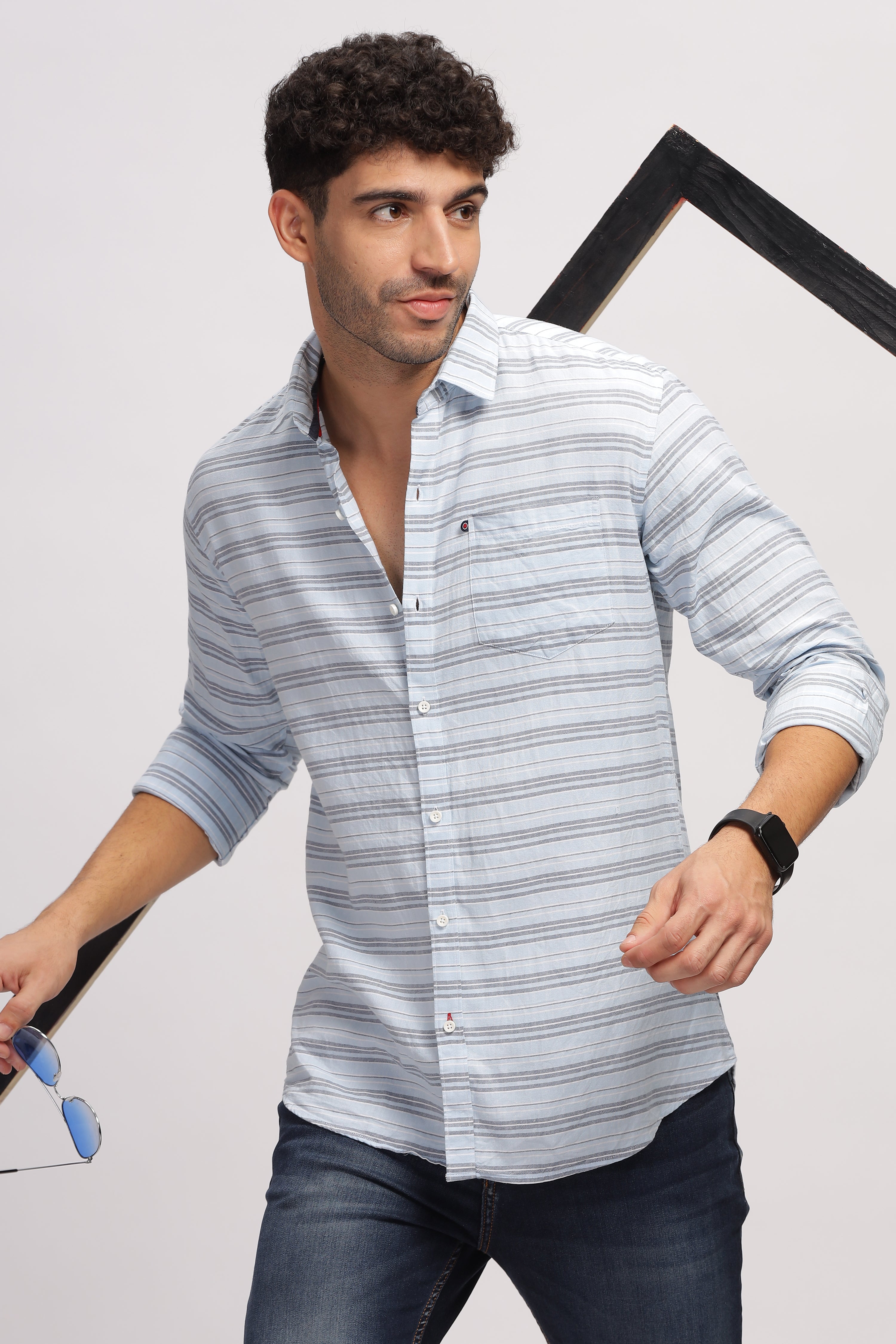 Striped blue fit shirt for Men