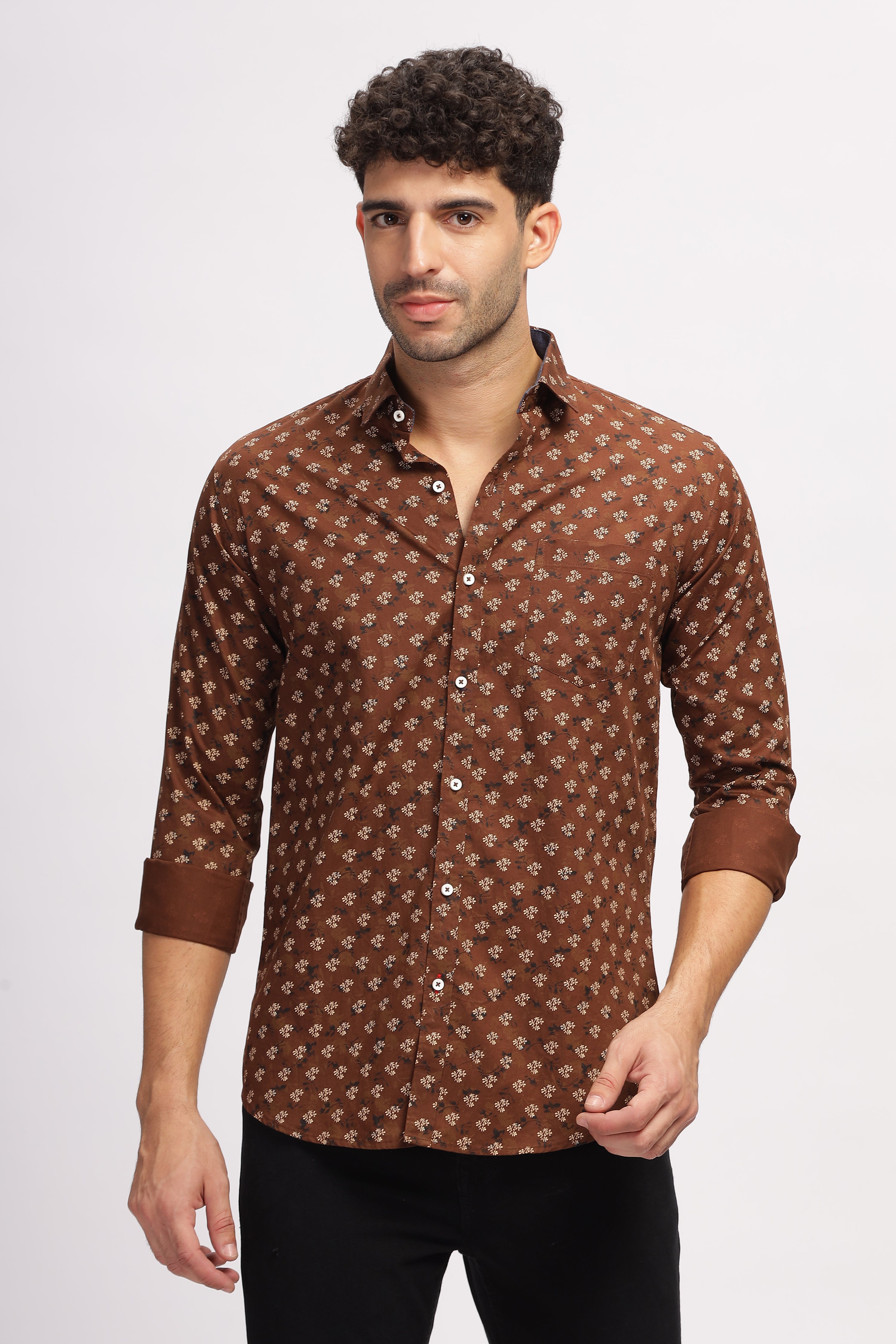 Floral Printed Brown Shirt