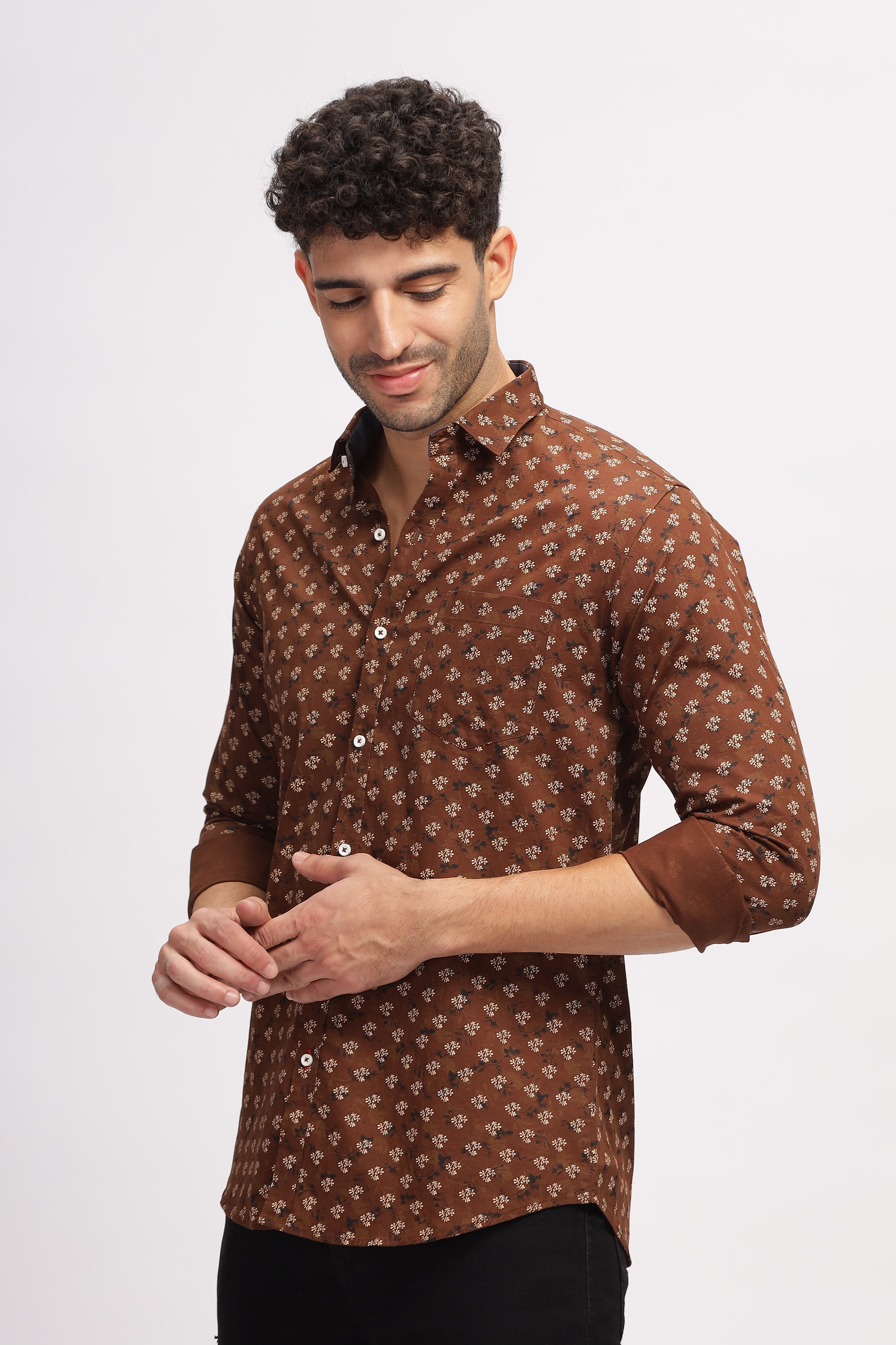 Floral Printed Brown Shirt