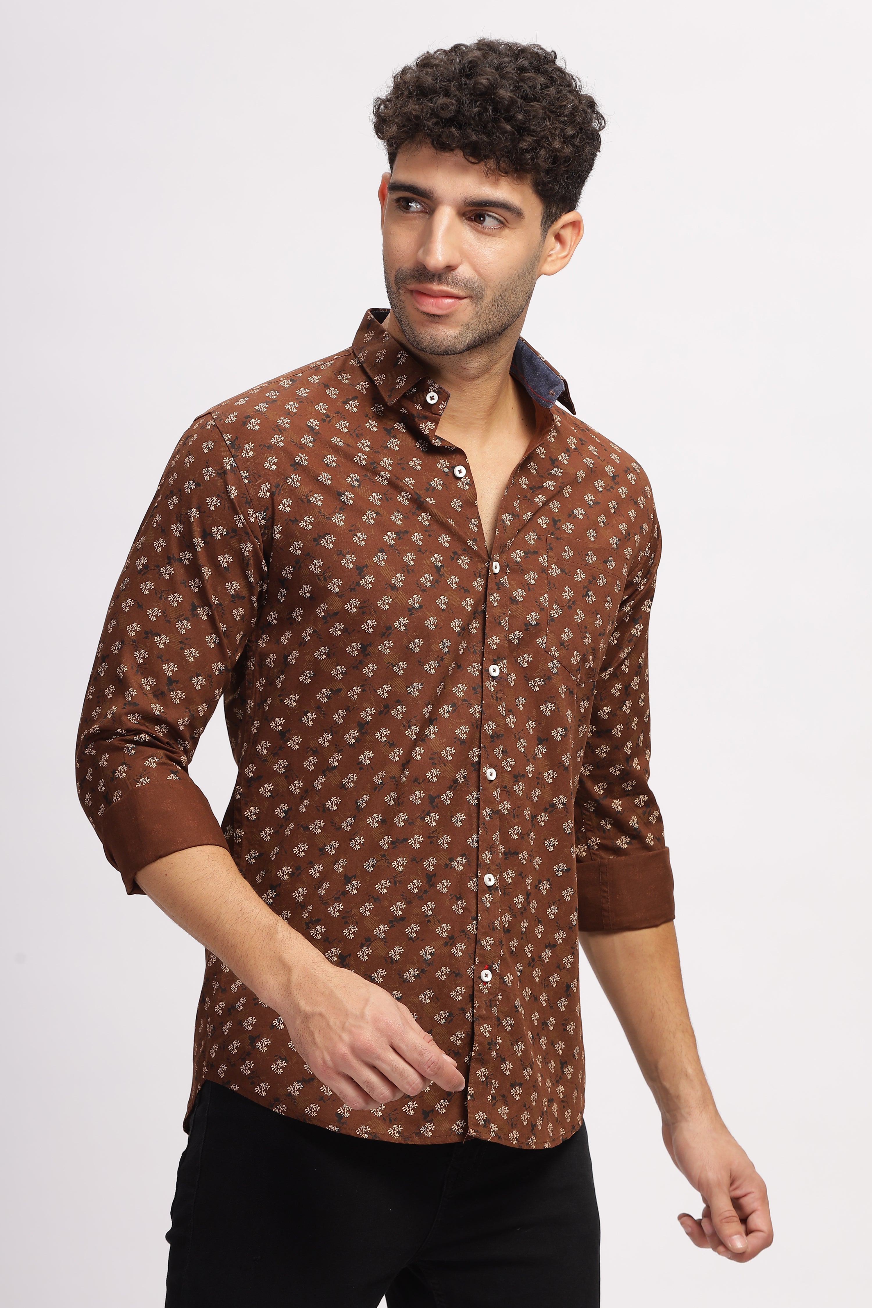 Floral Printed Brown Shirt