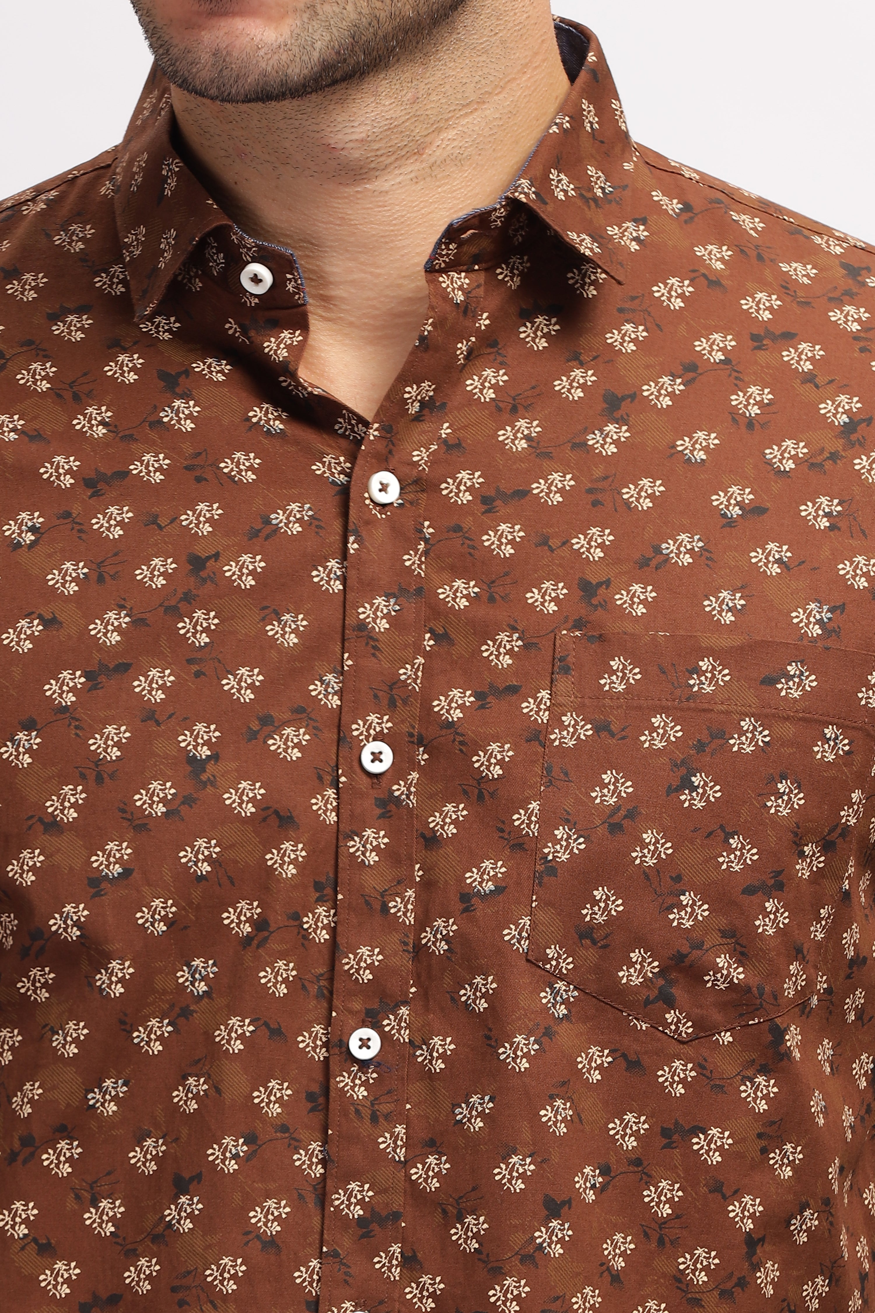 Floral Printed Brown Shirt