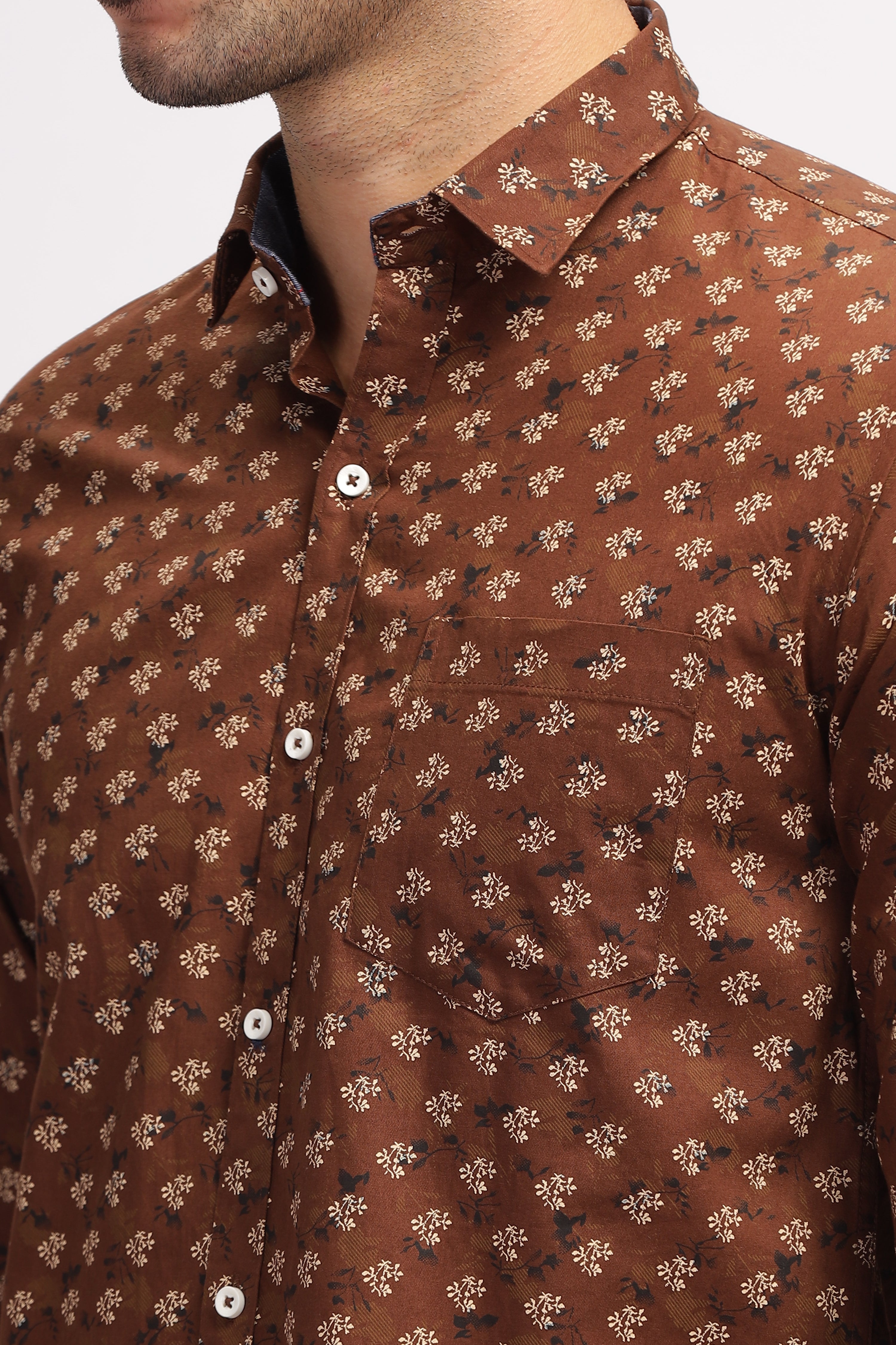 Floral Printed Brown Shirt