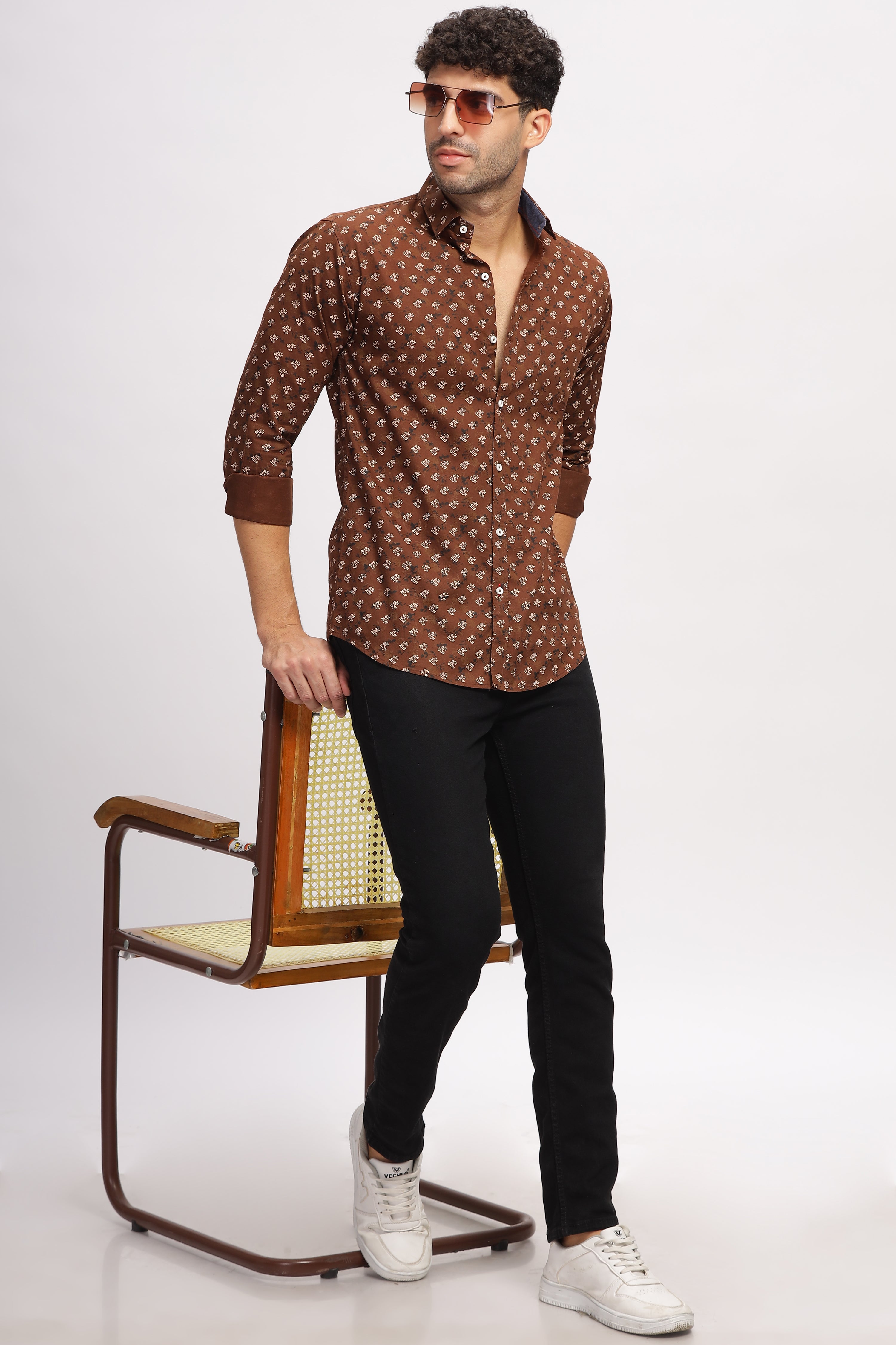 Floral Printed Brown Shirt