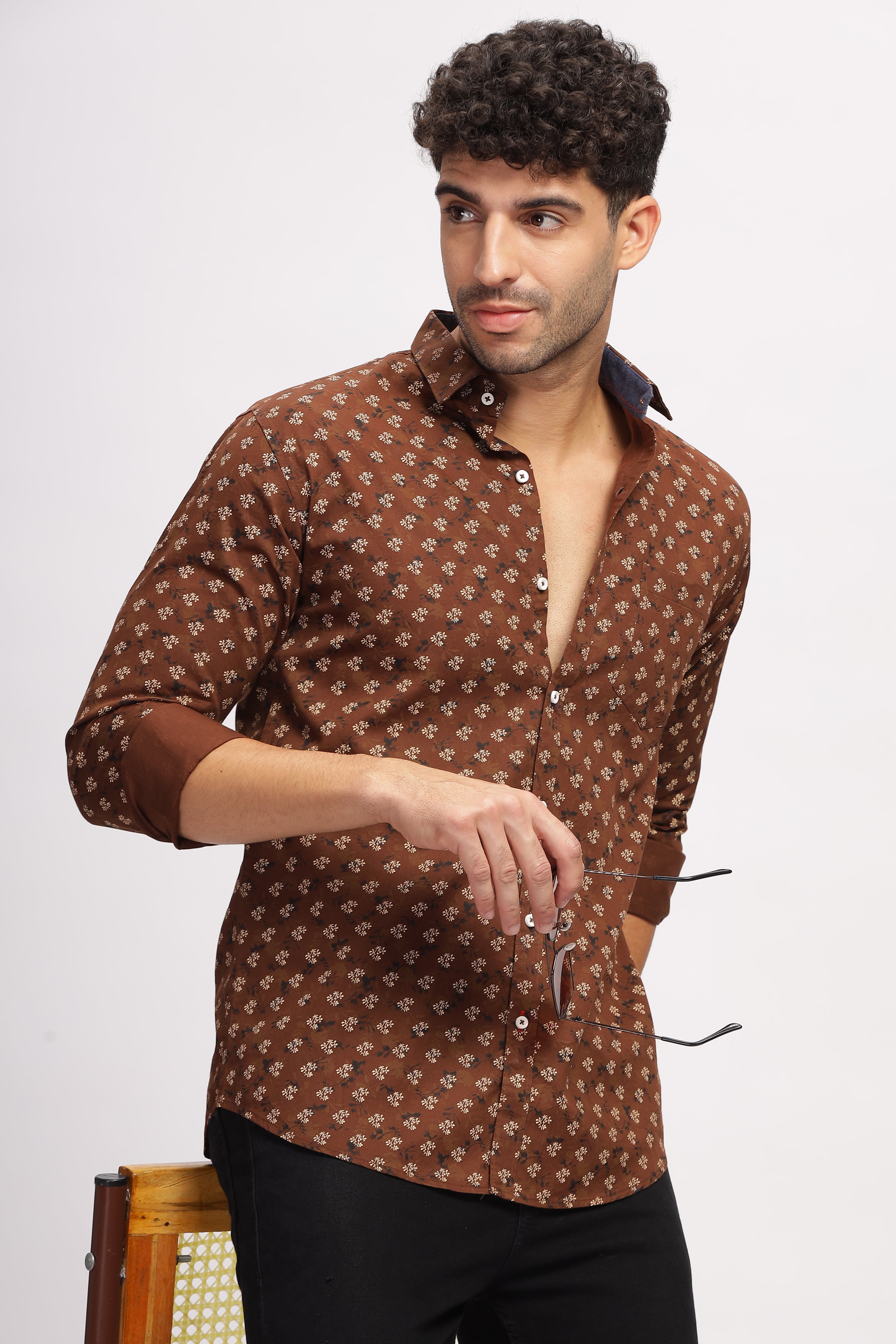 Floral Printed Brown Shirt