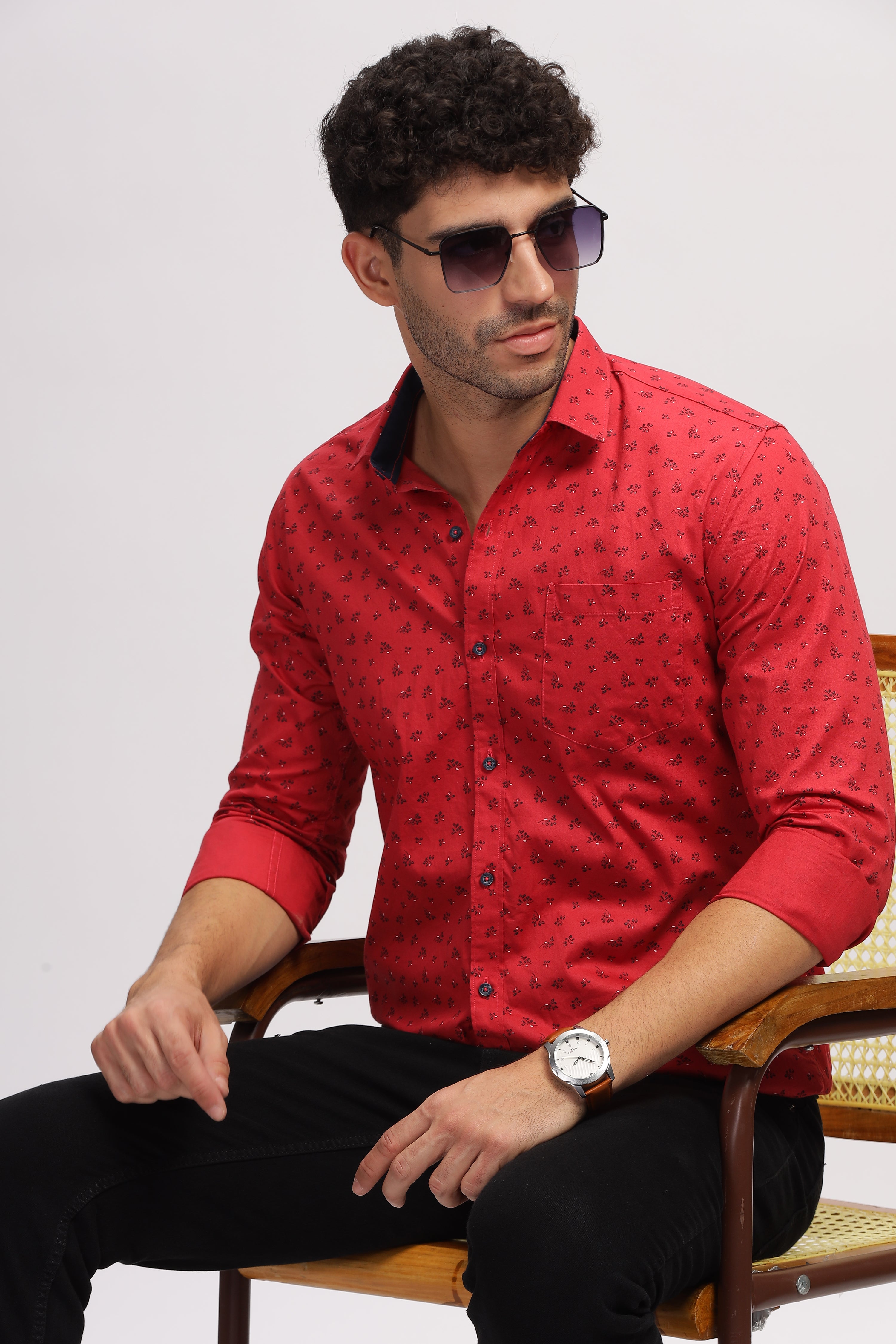 Red Floral Printed Shirt