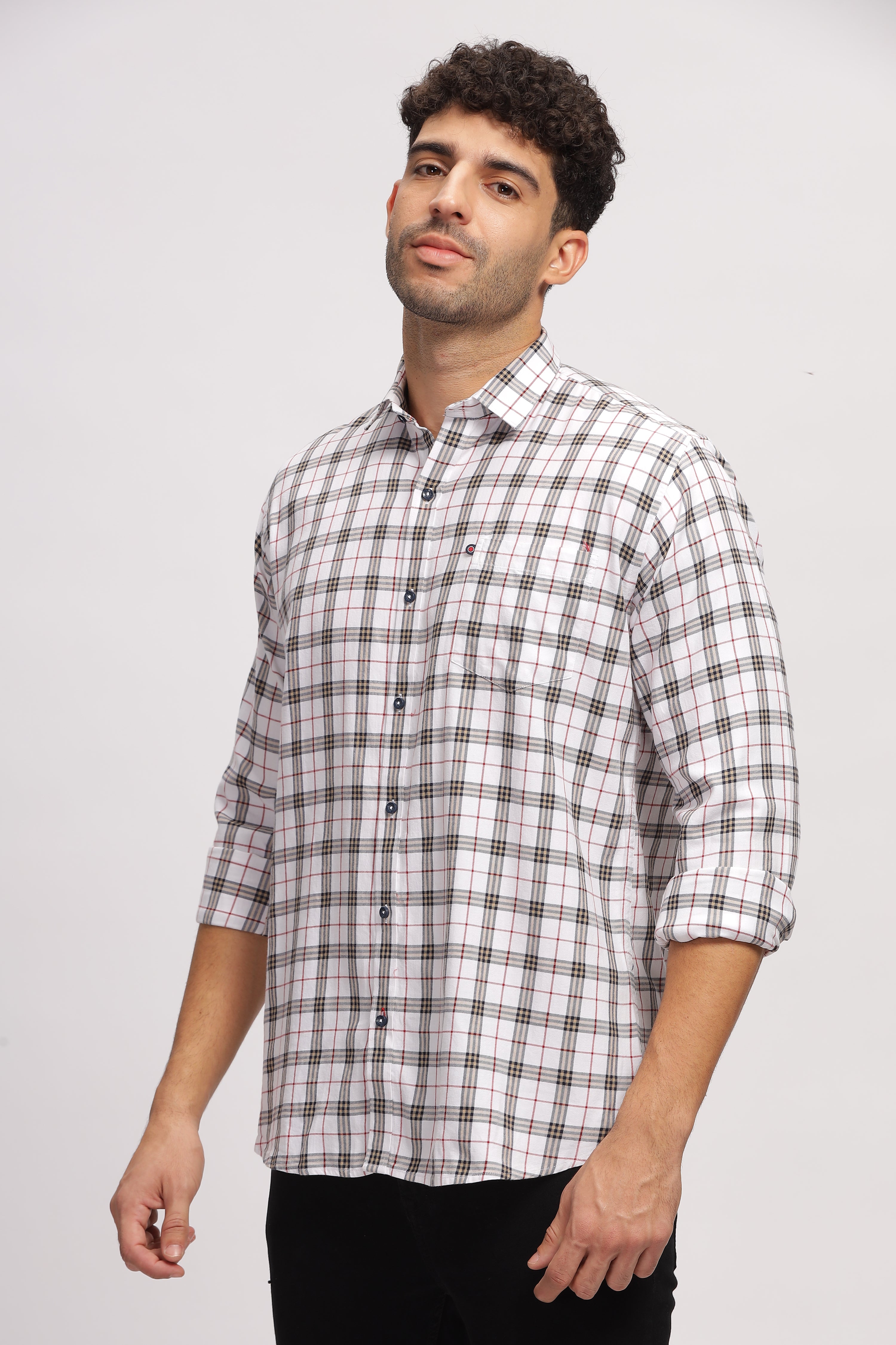 White Casual Checks shirt