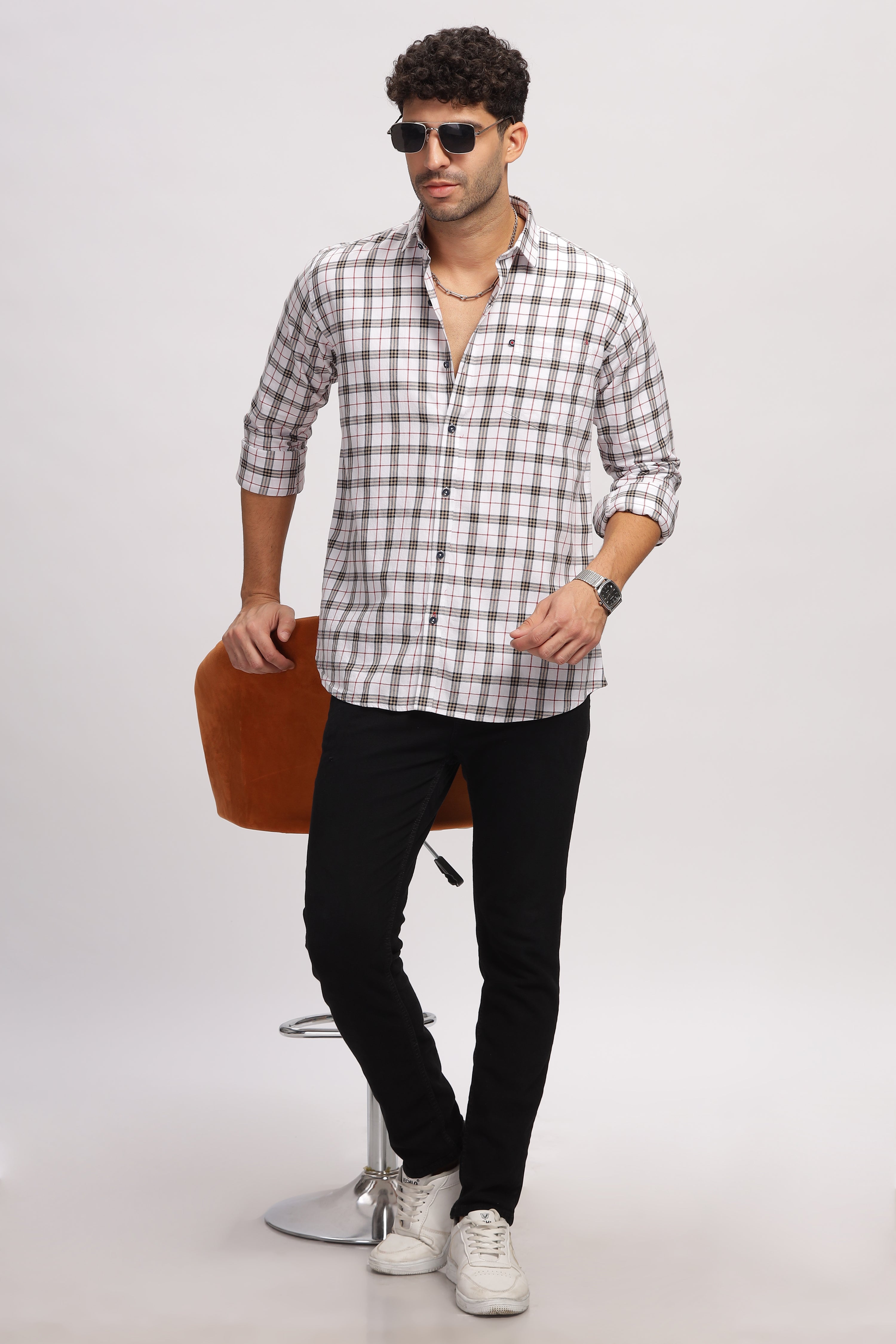 White Casual Checks shirt