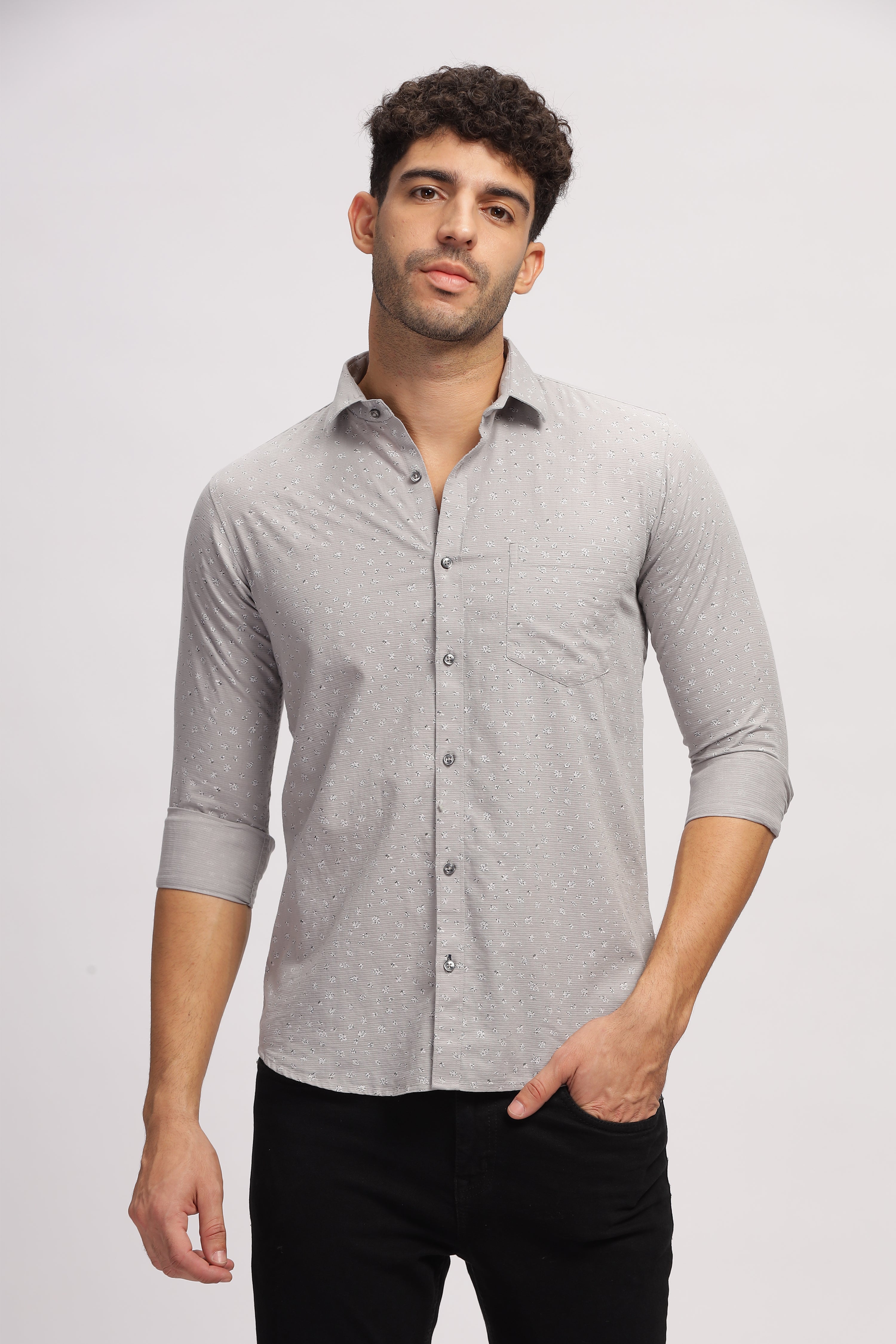 Printed slim fit Grey shirt