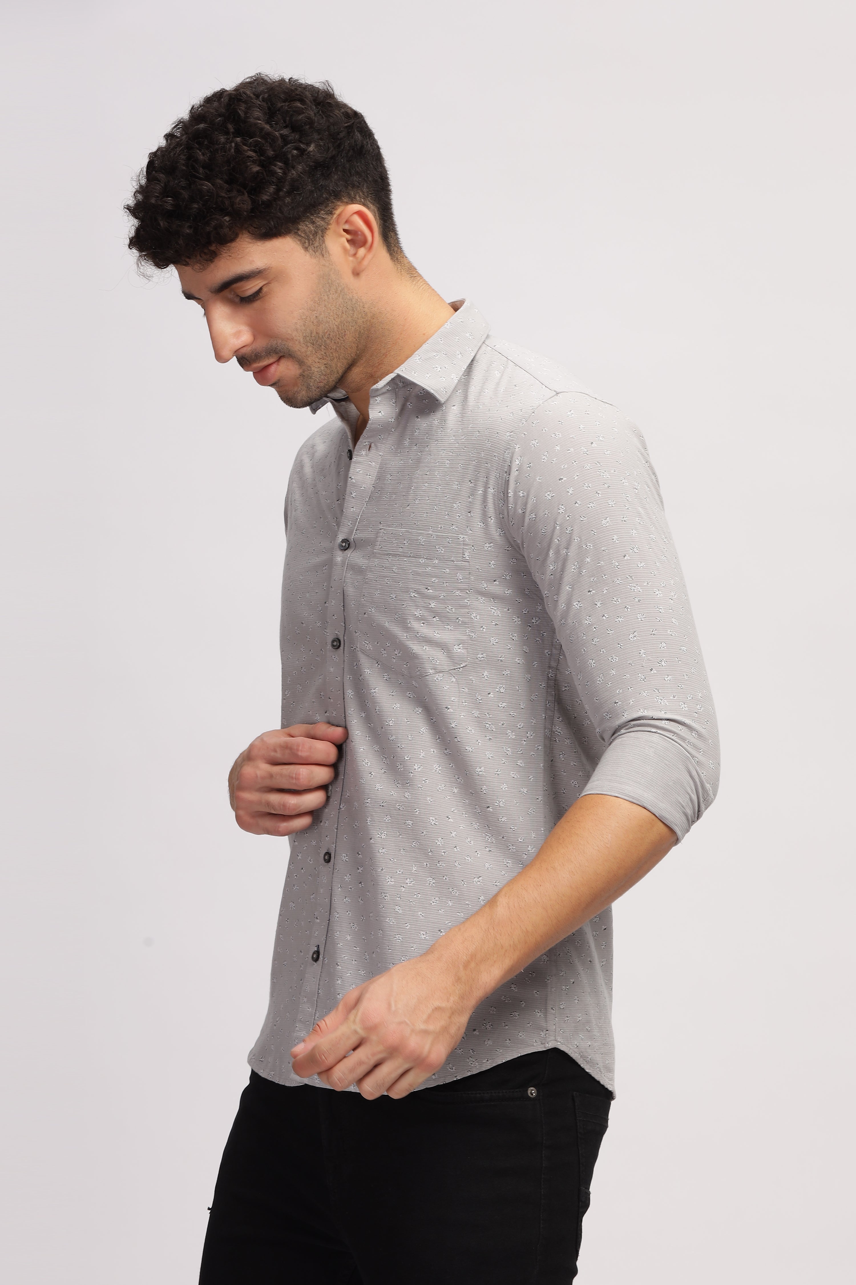 Printed slim fit Grey shirt