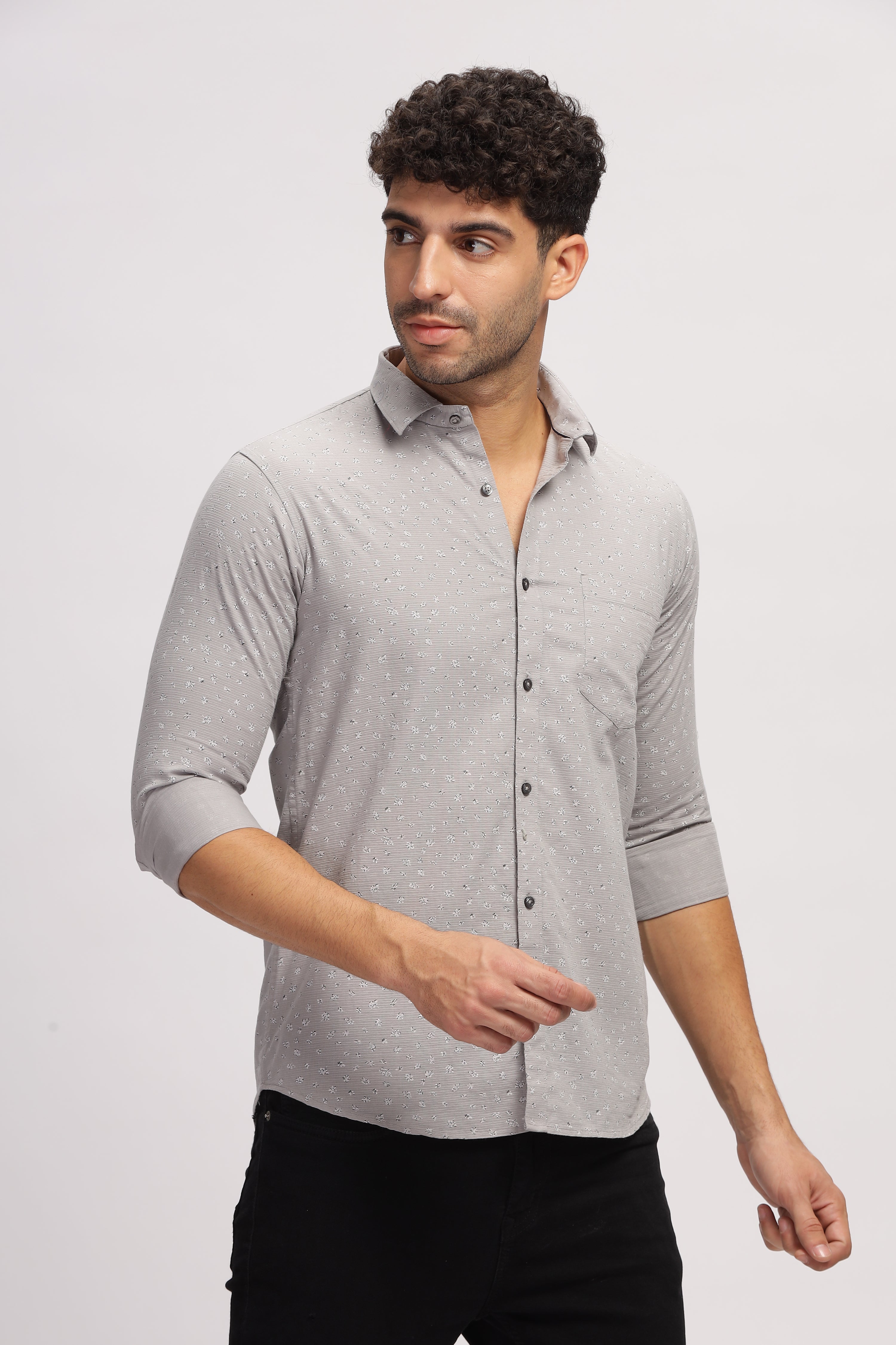 Printed slim fit Grey shirt