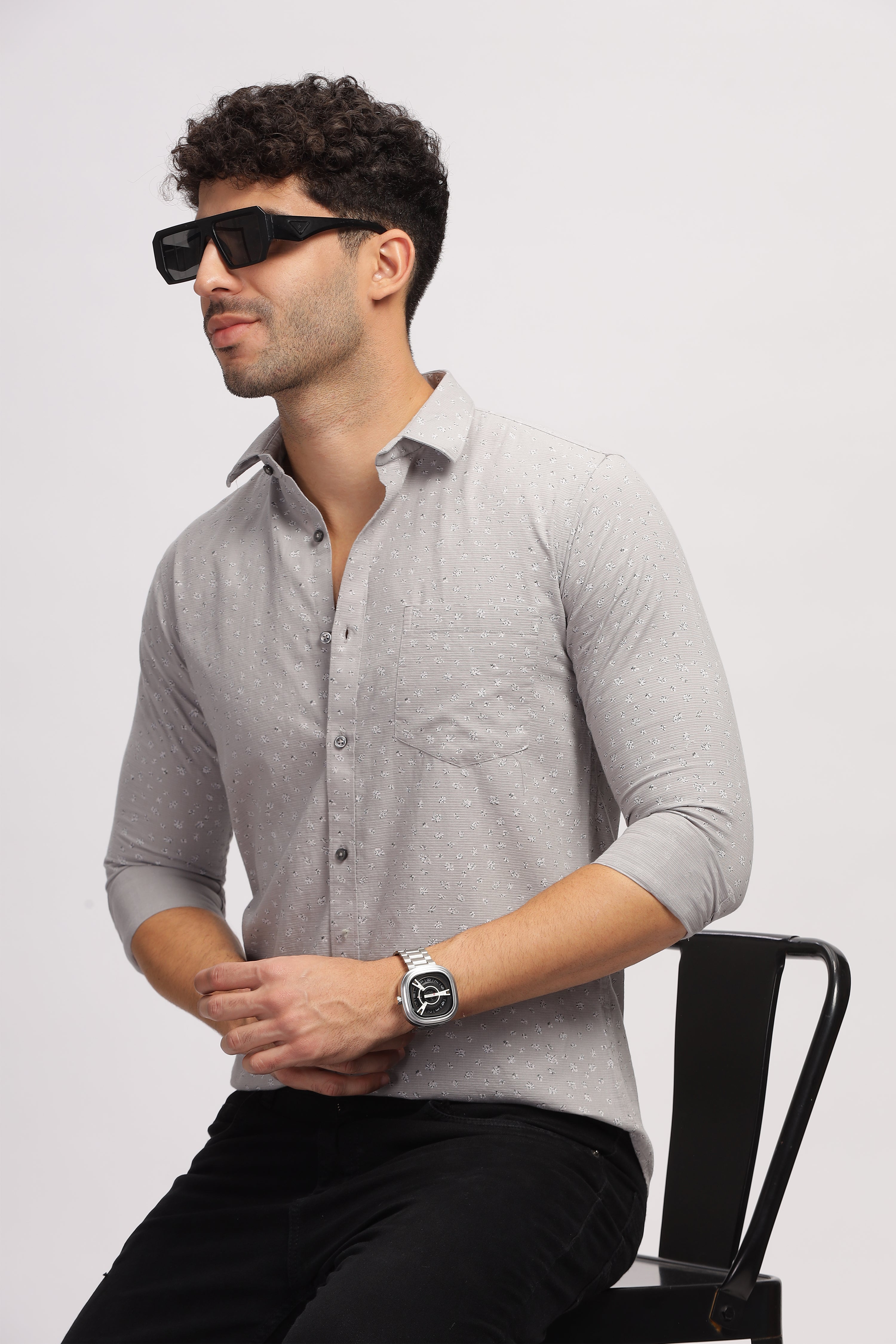 Printed slim fit Grey shirt