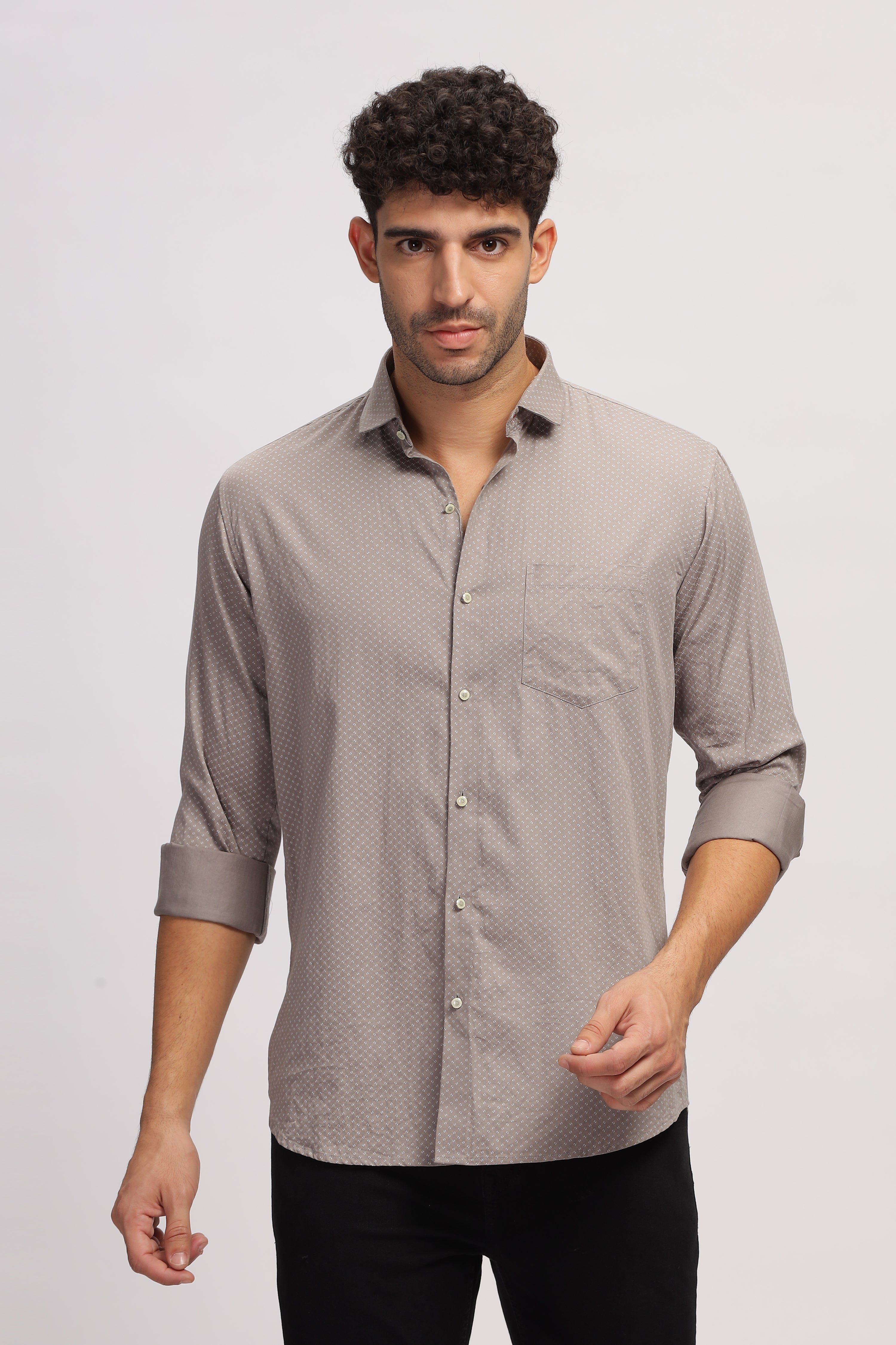 Solid casual printed grey shirt